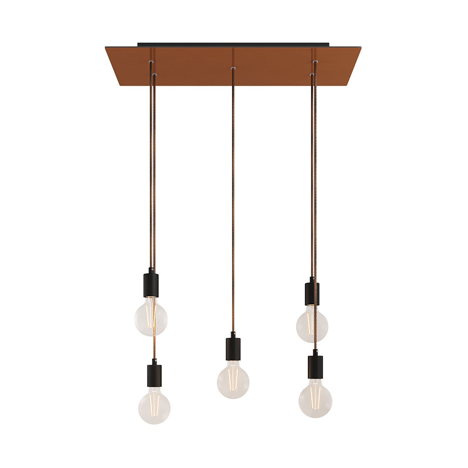 Lampada a sospensione a 5 cadute con XXL Rose - One rettangolare 675 mm con finiture in metallo - Rame satinato - Creative Cables