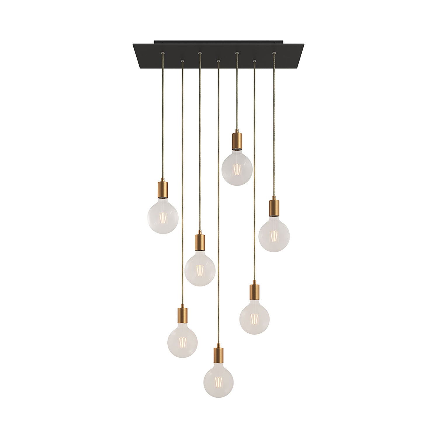 Lampada a sospensione a 7 cadute con XXL Rose - One rettangolare 675 mm con finiture in metallo - Nero opaco - Creative Cables