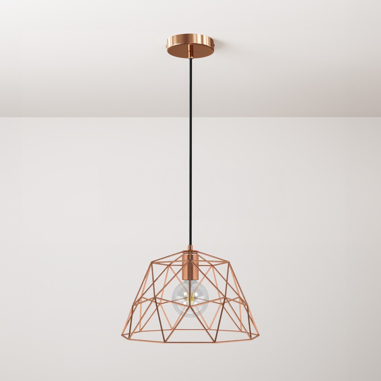 Lampada a sospensione completa di cavo tessile, paralume Dome e finiture in metallo - Rame