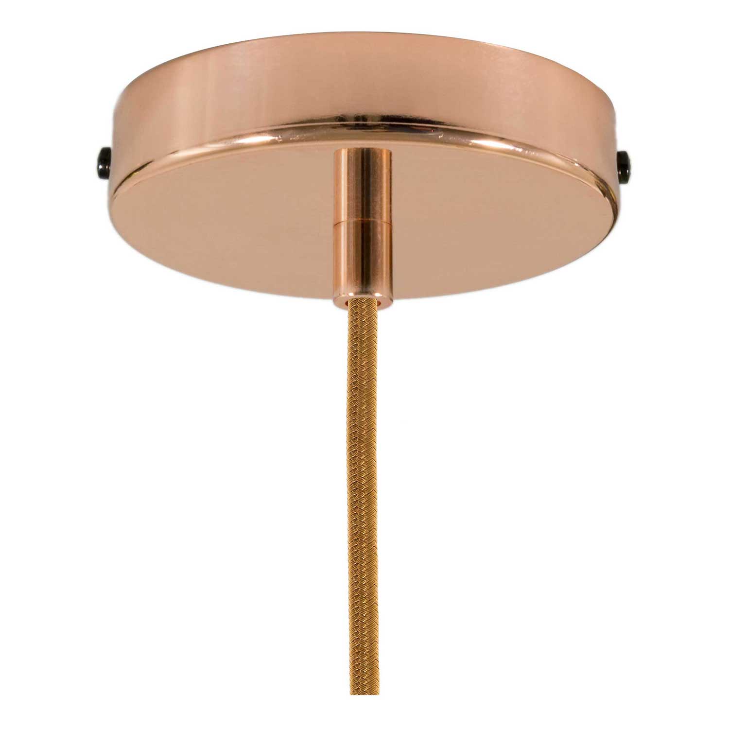 Lampada a sospensione completa di cavo tessile, paralume oversize Ellepi e finiture in metallo - Rame