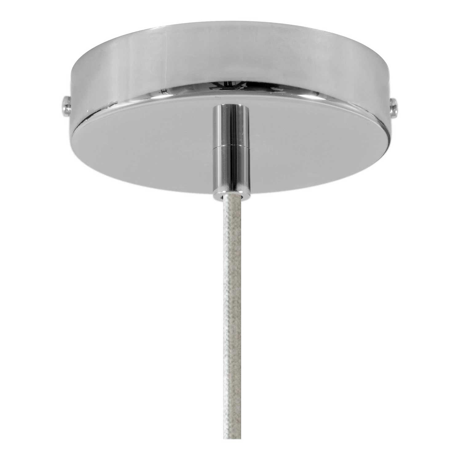 Lampada a sospensione completa di cavo tessile, paralume Vaso in ceramica e finiture in metallo - Bianco lucido