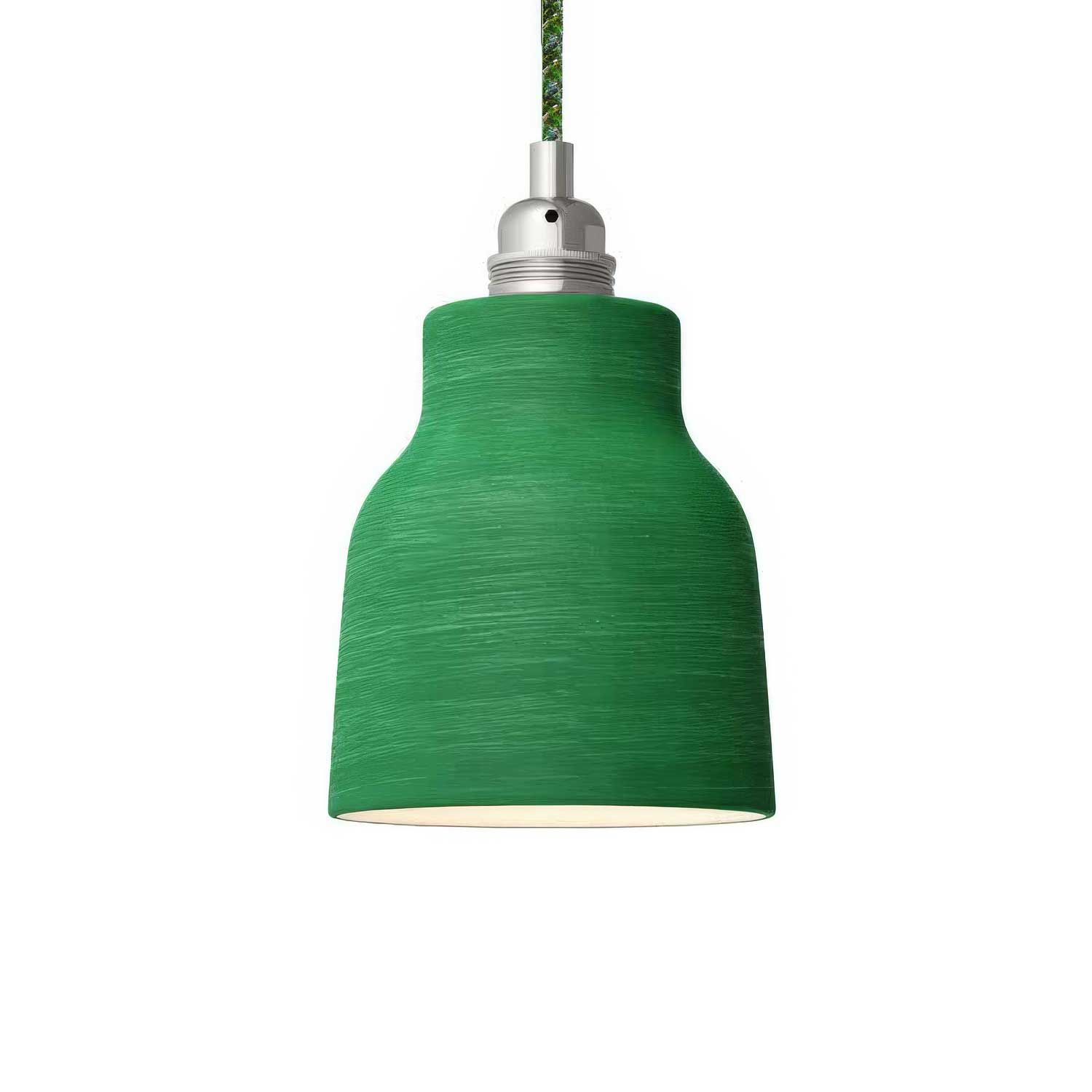 Lampada a sospensione completa di cavo tessile, paralume Vaso in ceramica e finiture in metallo - Evergreen striato
