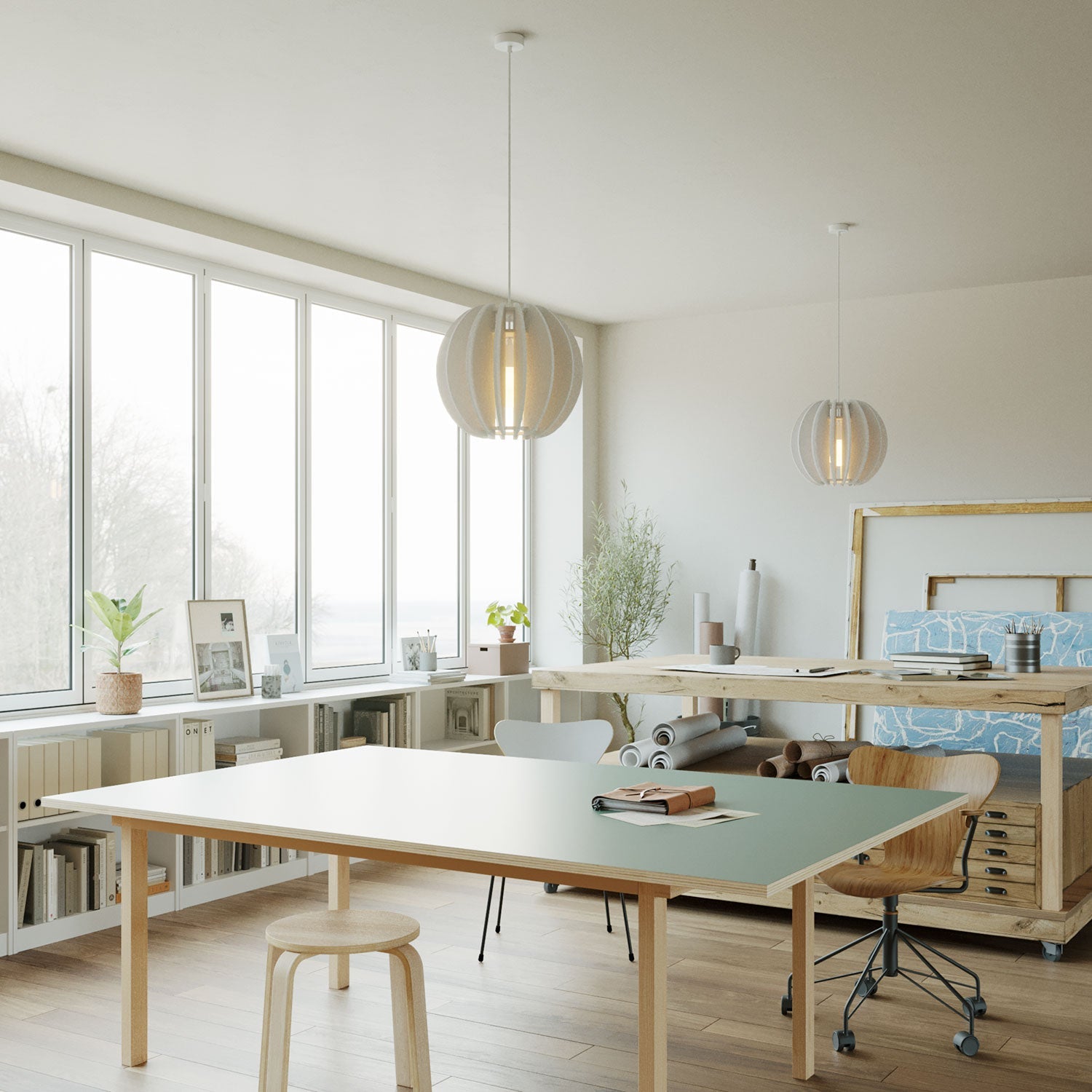 Lampada a sospensione con paralume ellittico LAMPSHHADE in materiale fonoassorbente - Bianco melange