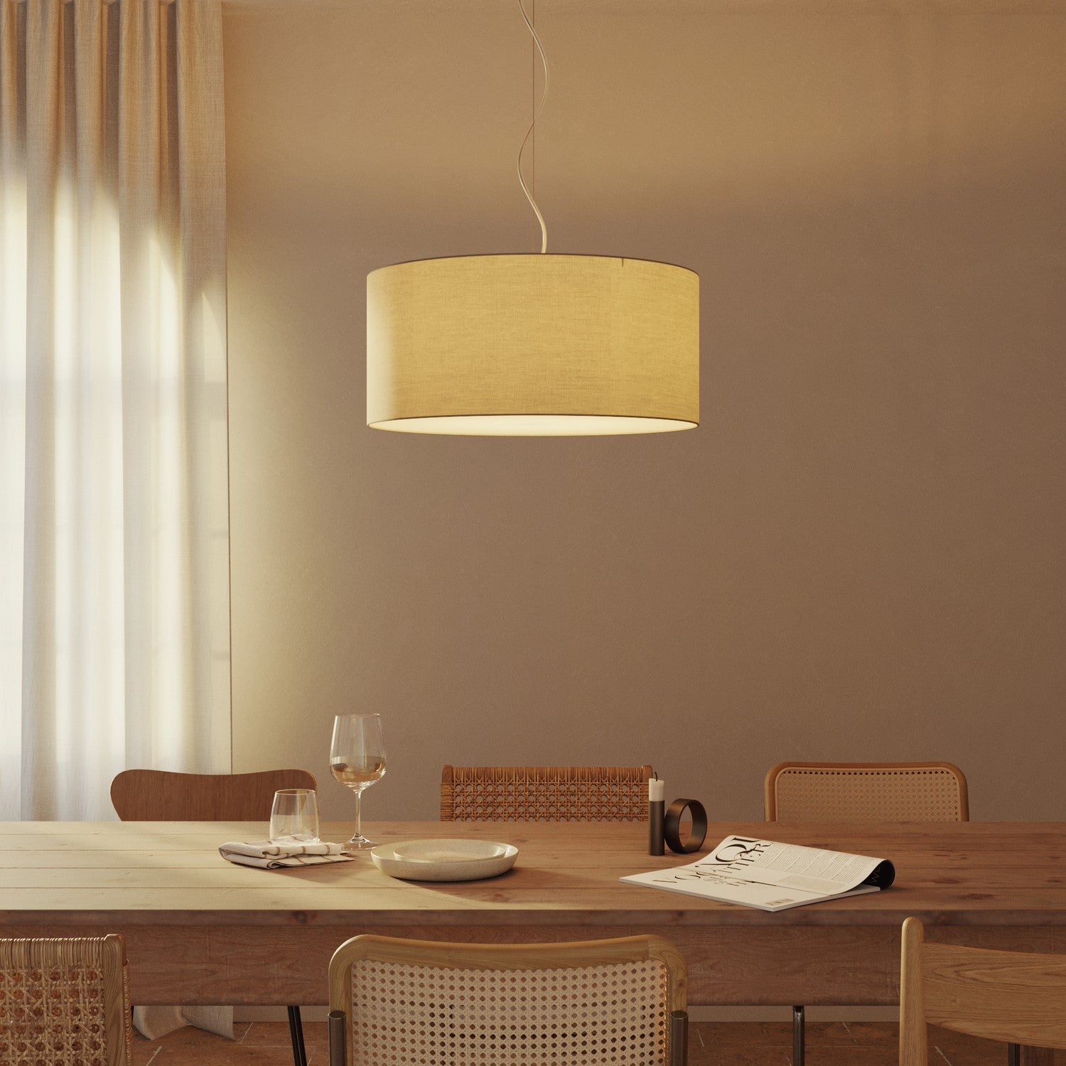 Lampada a sospensione con paralume in tessuto Cilindro Large - Made in Italy - Arenal Tortora Si