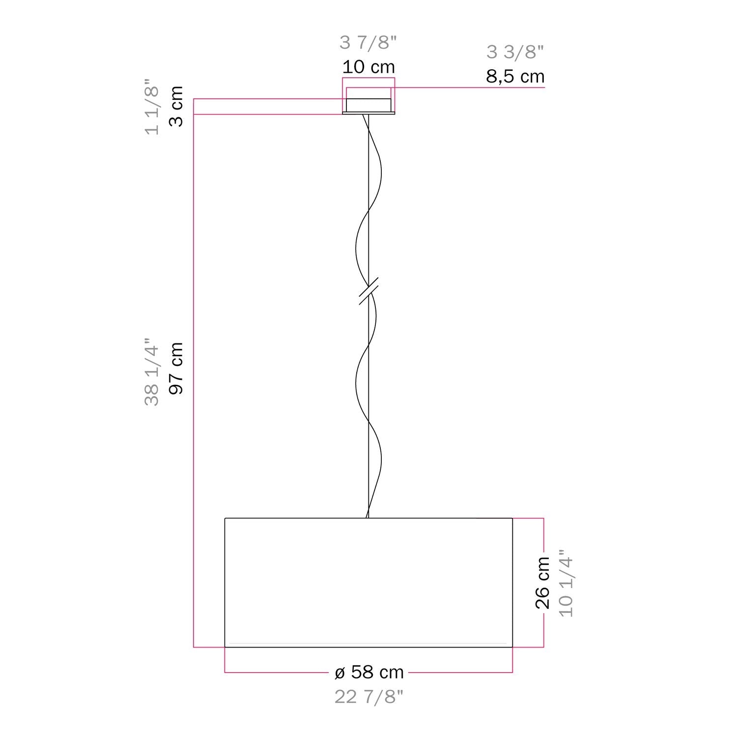 Lampada a sospensione con paralume in tessuto Cilindro Large - Made in Italy - Teletta Rosso Si