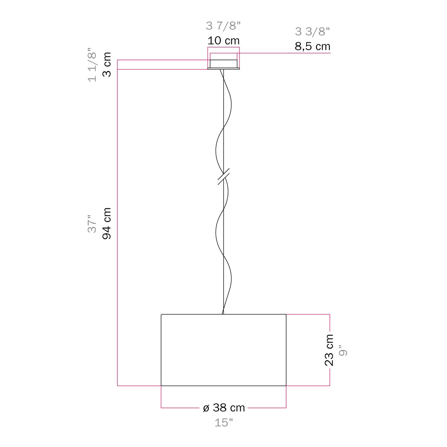 Lampada a sospensione con paralume in tessuto Cilindro Small Arenal sabbia - Made in Italy No
