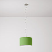 Lampada a sospensione con paralume in tessuto Cilindro Small Cinette verde pistacchio - Made in Italy No