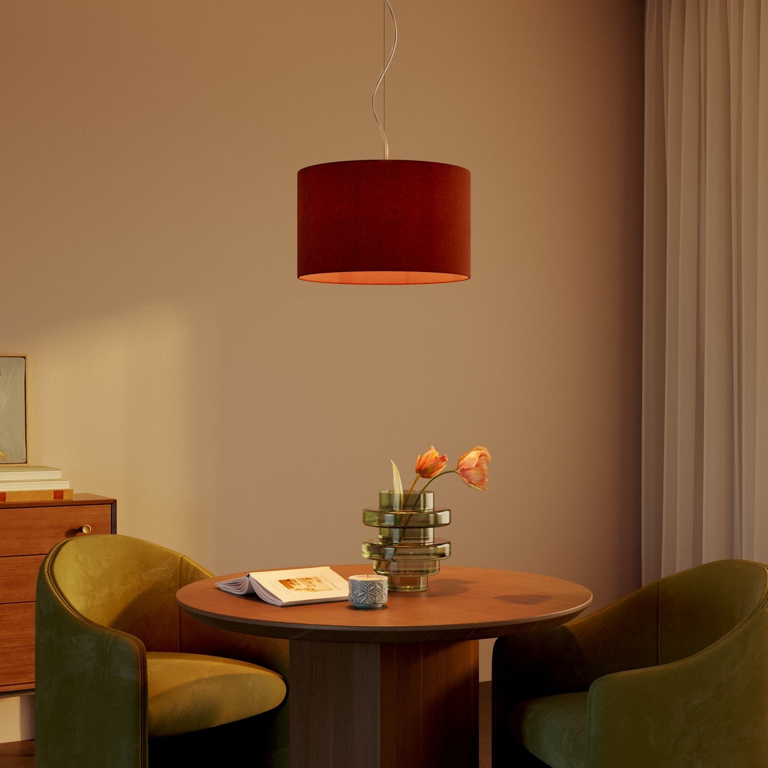 Lampada a sospensione con paralume in tessuto Cilindro Small - Made in Italy - Lana Aragosta No