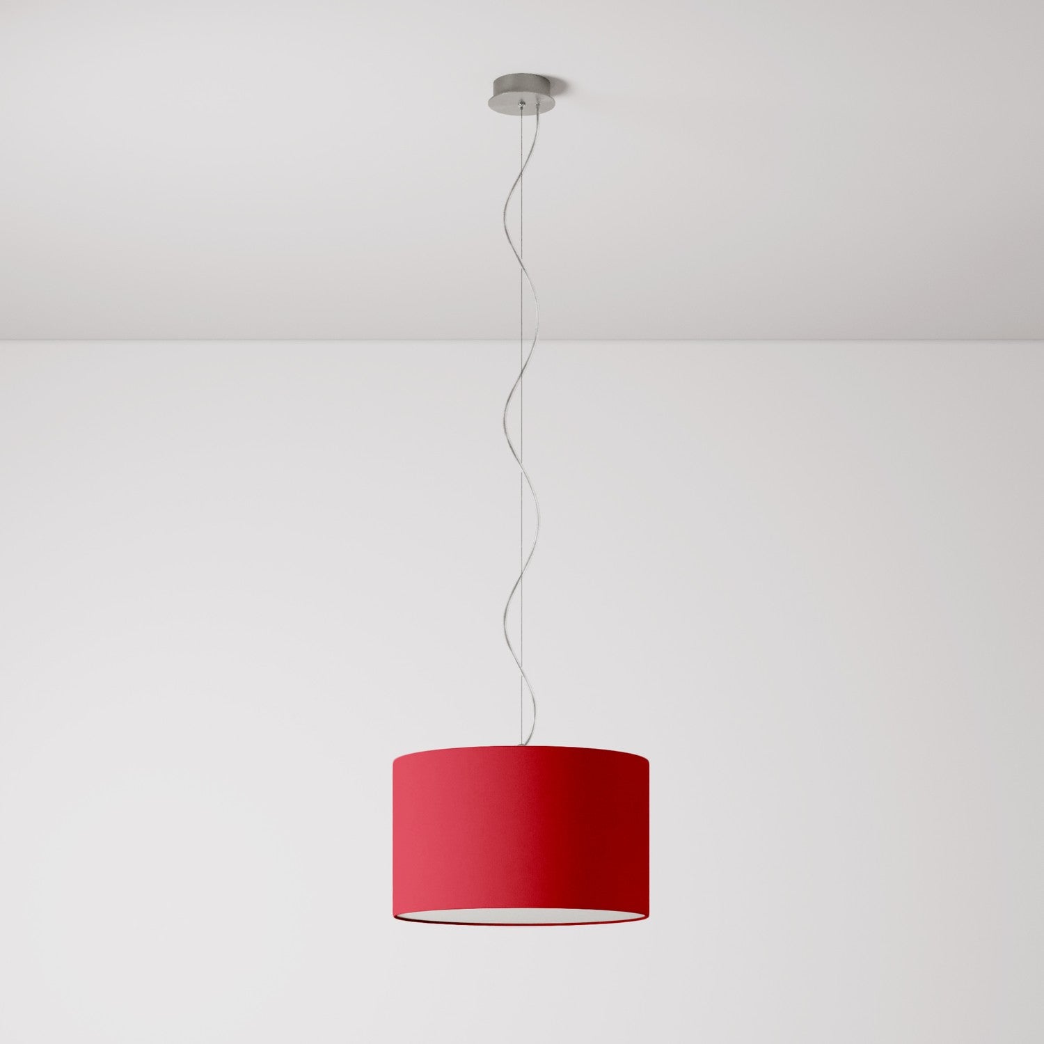 Lampada a sospensione con paralume in tessuto Cilindro Small Teletta rosso - Made in Italy Si