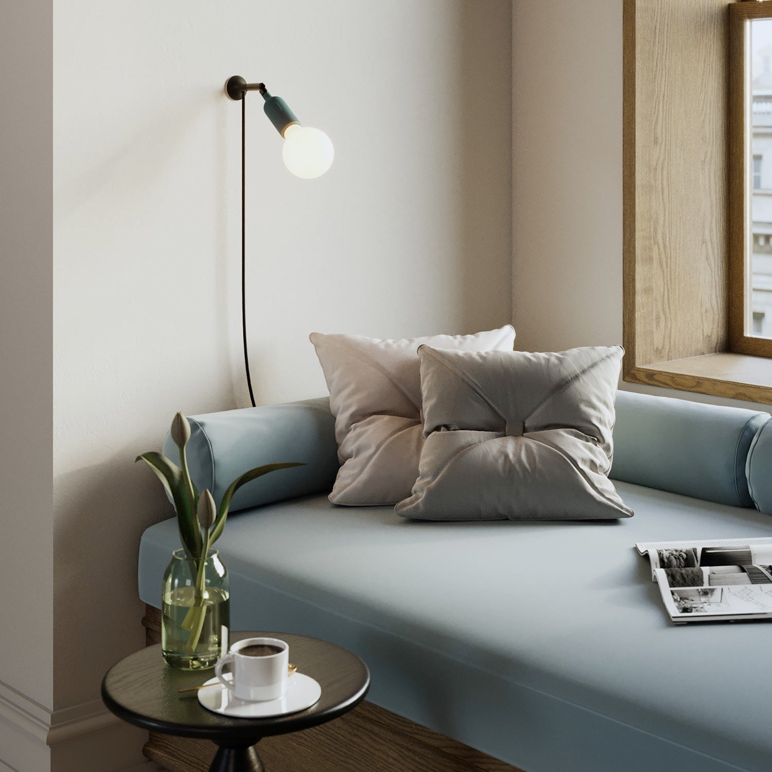 Lampada da parete MAG-Y con snodo e portalampada in silicone con interruttore - Petrolio