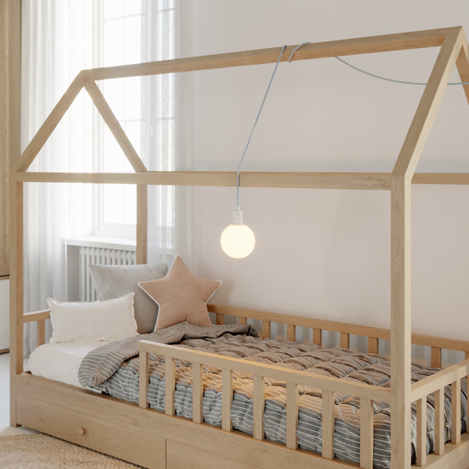 Lampada portatile Snake con interruttore sul portalampada, spina, paralume infrangibile Unbreak-a-Ball e cavo RZ11