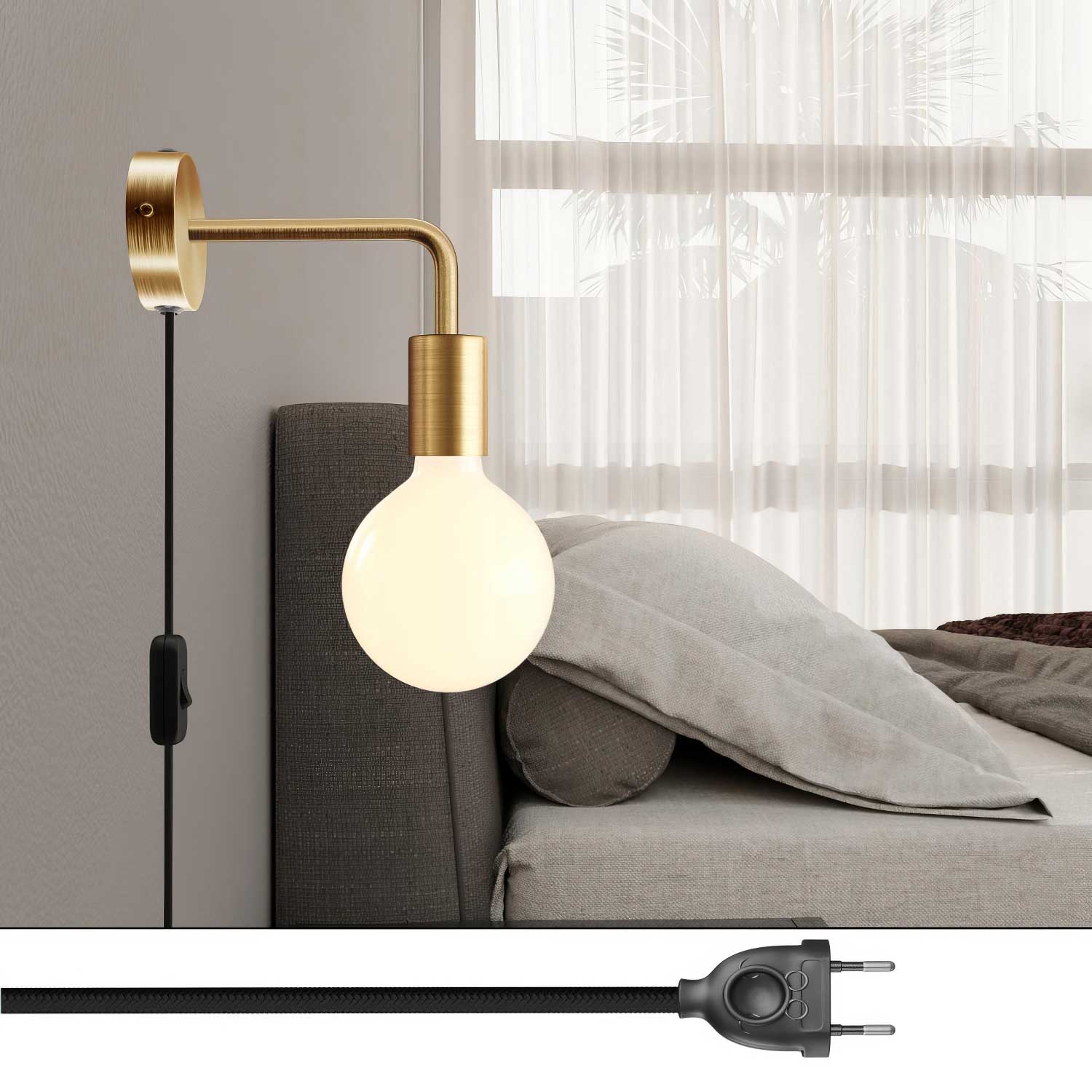 Lampada Spostaluce in metallo con estensione curva - Bronzo satinato