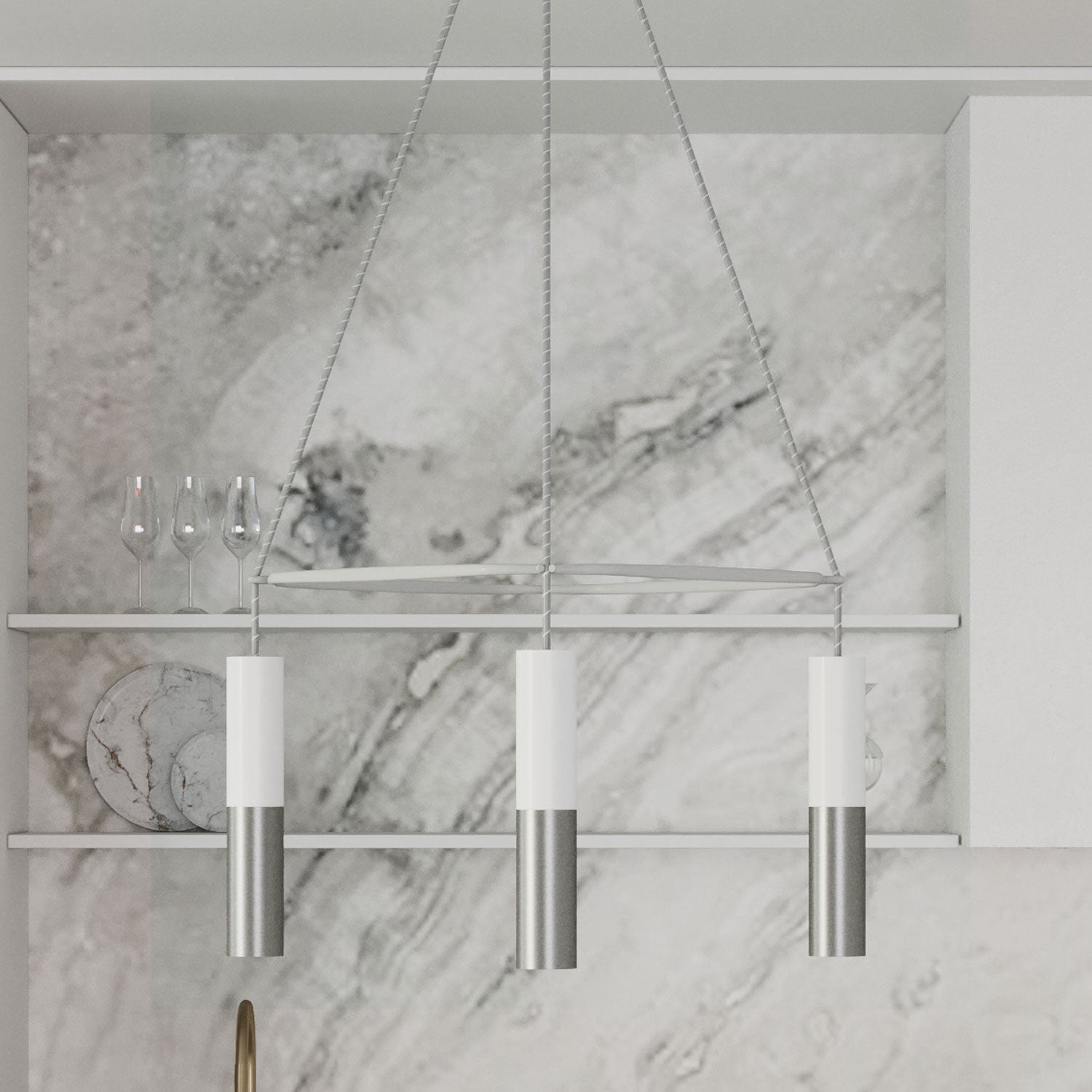 Lampadario Cage a 4 cadute Tub-E14 Doppio - Bianco opaco