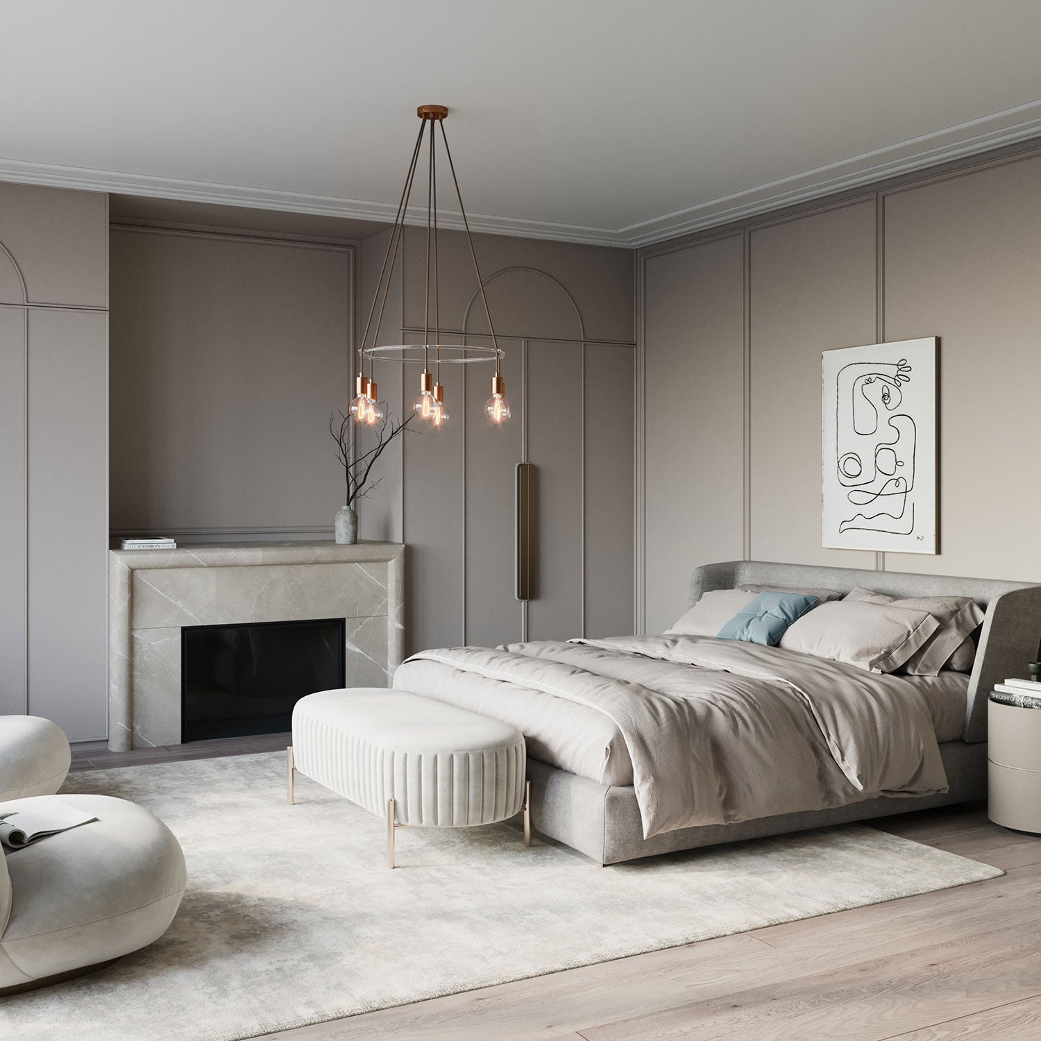 Lampadario Cage a 6 cadute Globo - Rame satinato