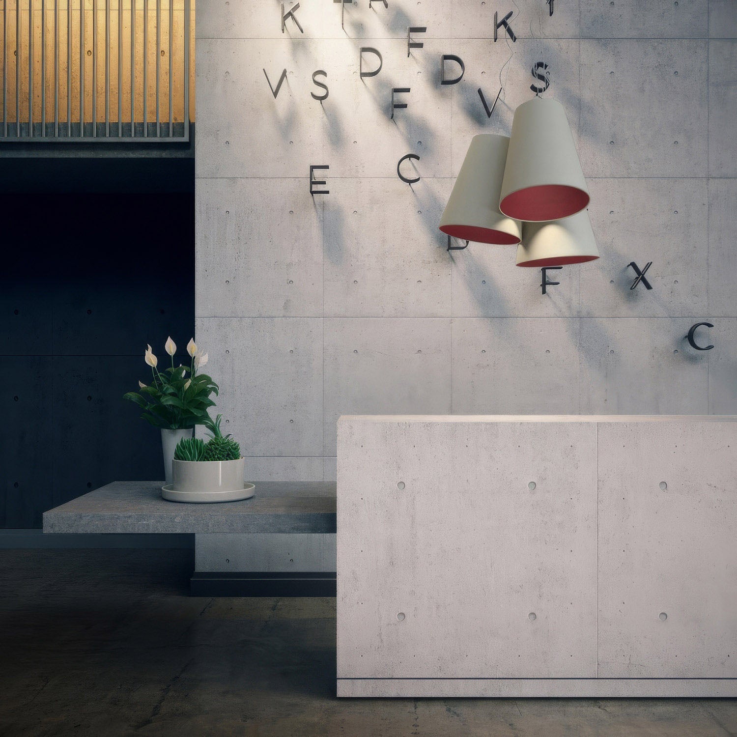 Lampadario Trittico con paralumi a cono bicolore Nocciola e Bordeaux - Made in Italy