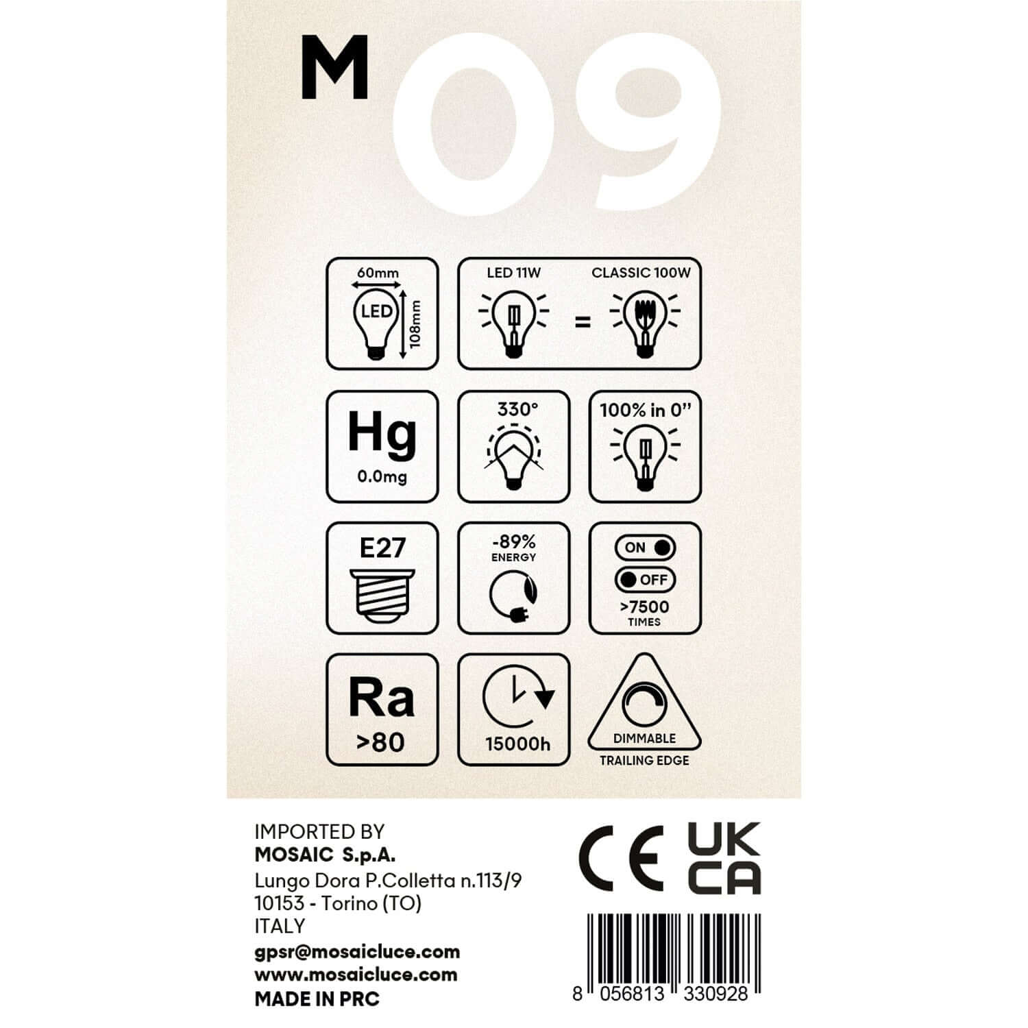 Lampadina LED Milky Goccia A60 11W 1521Lm E27 2700K Dimmerabile - M09