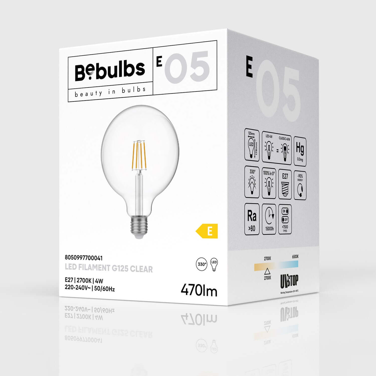 Lampadina LED Trasparente Globo G125 4W 470Lm E27 2700K - E05