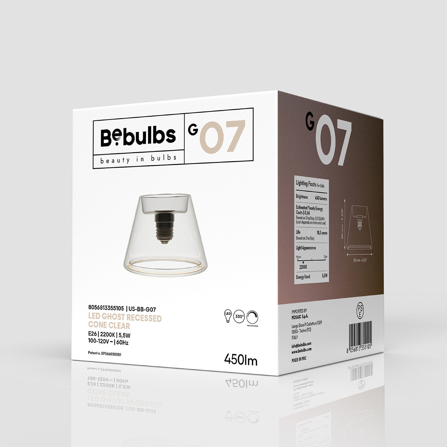 LED Clear Light Bulb Ghost Line CRI 90 Mini Cone 5,5W 450Lm E26 2200K Dimmable - G07