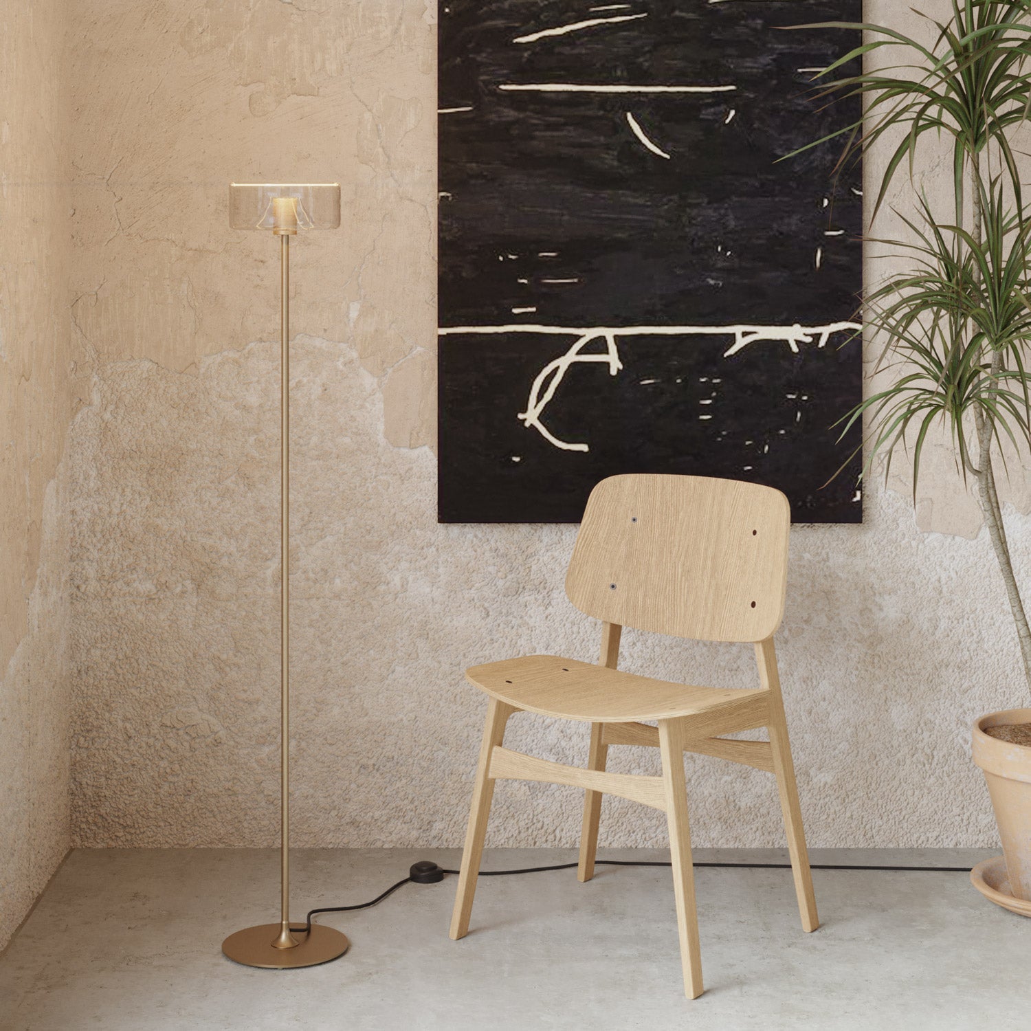 MAG-Y floor lamp with round metal base and Ghost LED bulb - Brushed bronze