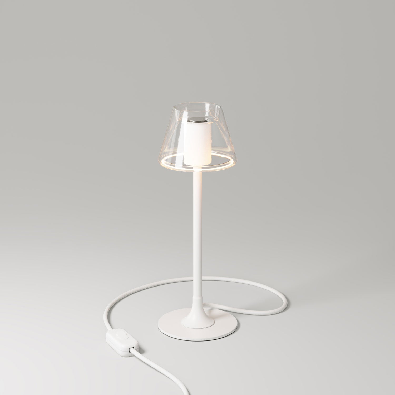 MAG-Y table lamp with round metal base and transparent Ghost Mini Cone bulb - Matt white