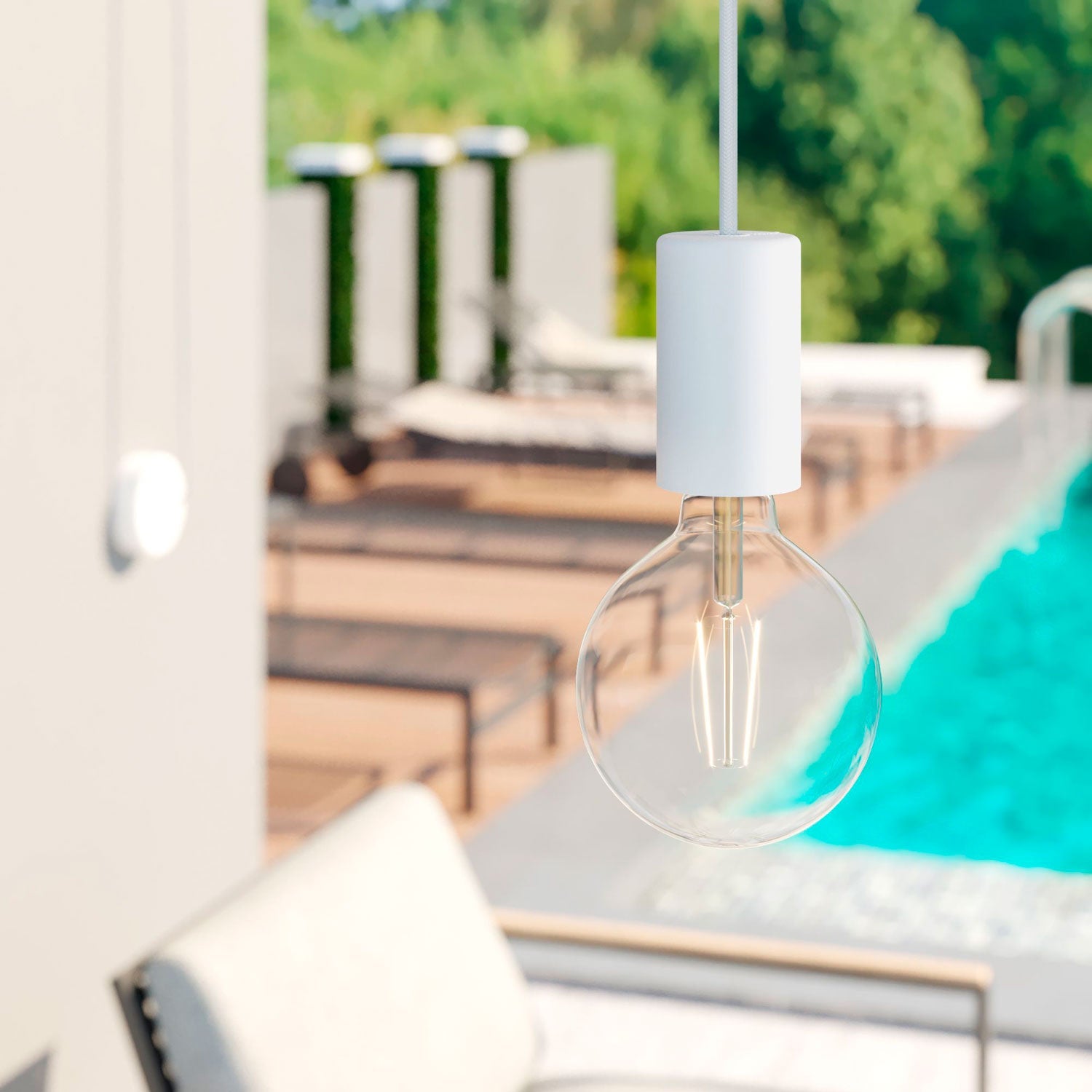 Modulair ELEGANT Lampada da esterno con 5 m cavo tessile, decentatore, rosone e portalampada IP65 waterproof - Bianco - Creative Cables