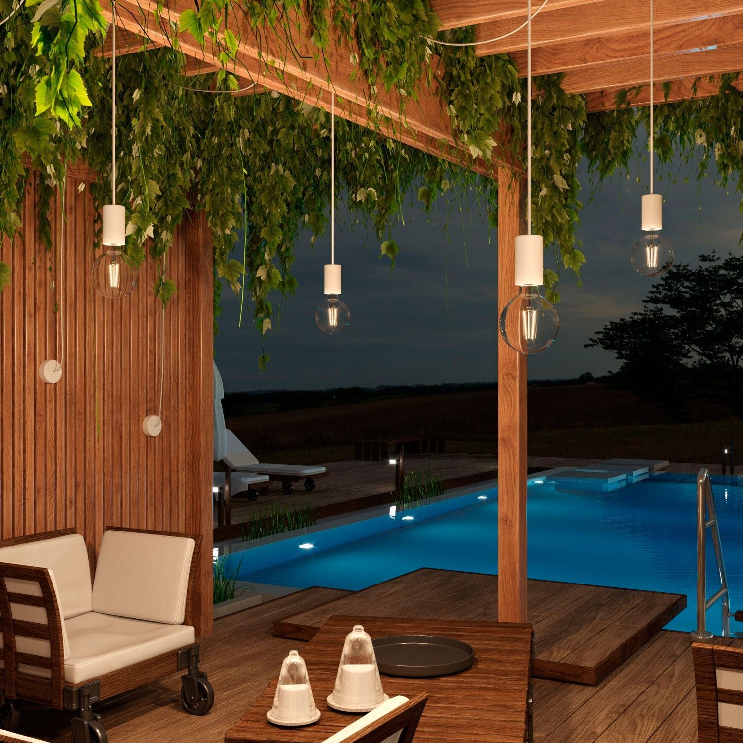 Modulair ELEGANT Lampada da esterno con 5 m cavo tessile, decentatore, rosone e portalampada IP65 waterproof - Bianco - Creative Cables