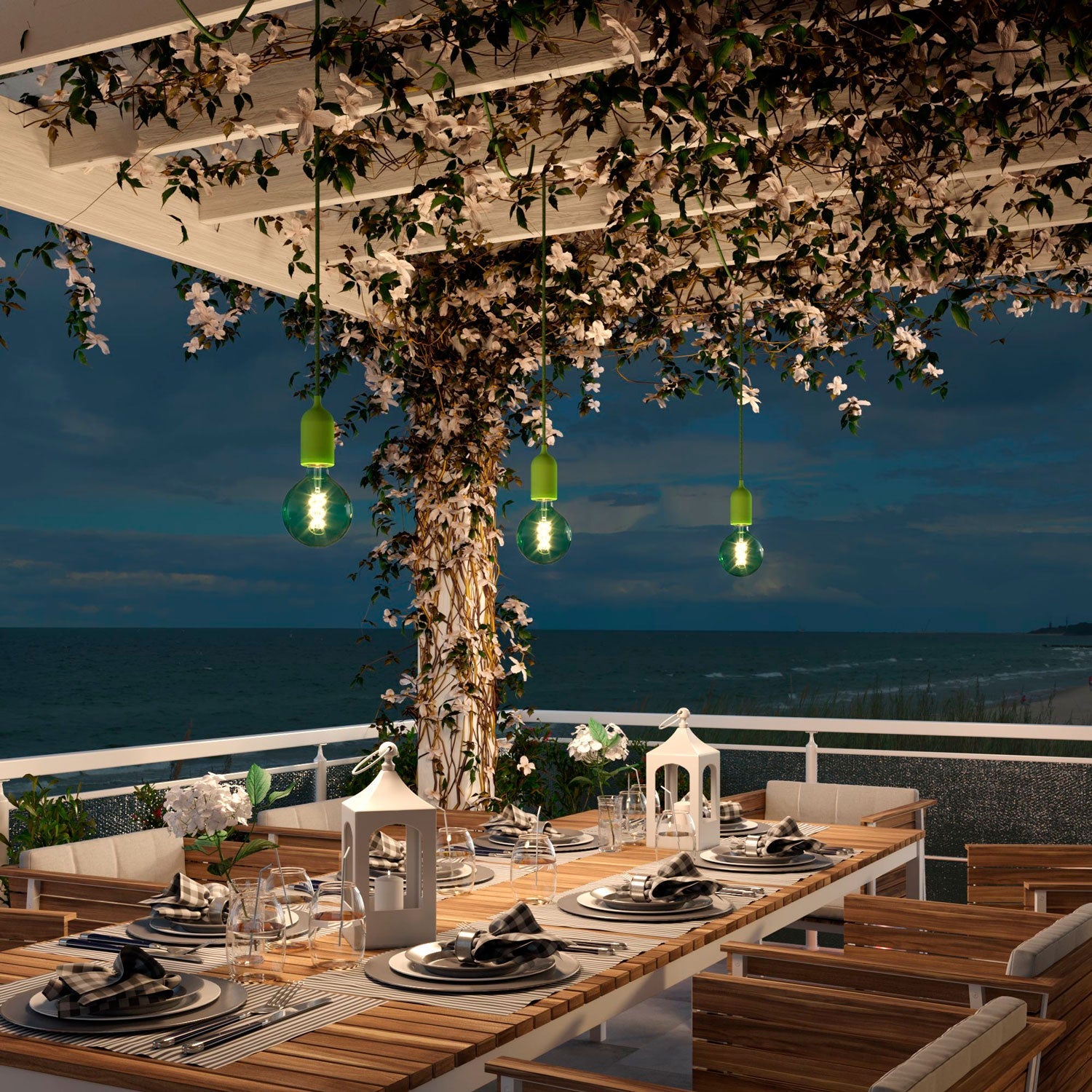 Modulair PASTEL Lampada da esterno con 5 m di cavo, decentatore, rosone e portalampada IP65 waterproof - Verde prato