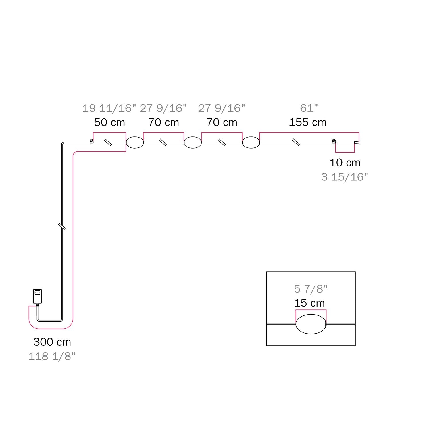 Outdoor 3-Light String Light for wet locations Olive Green, Power supply with US plug - Marina3