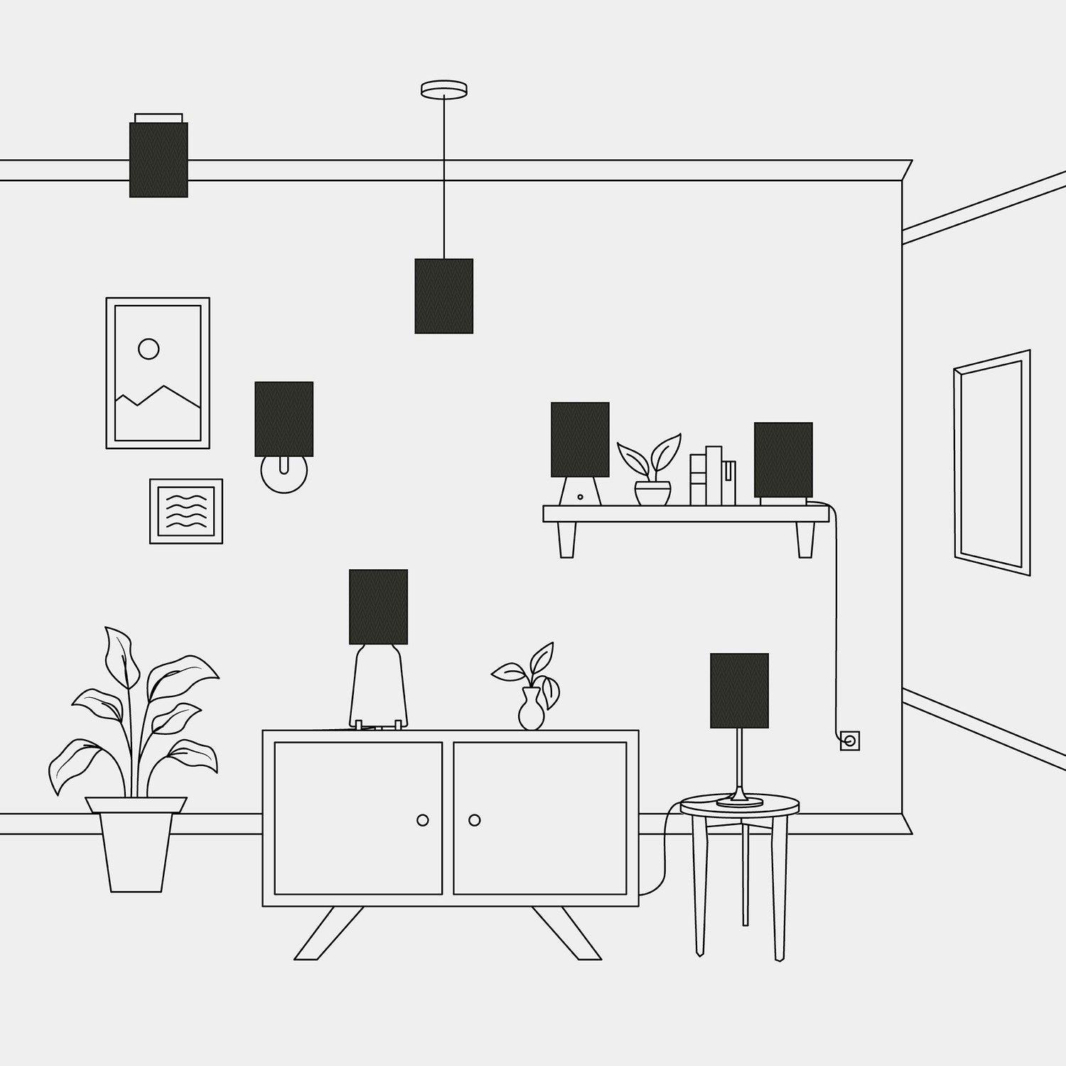 Paralume Cilindro S in tessuto con attacco E27 - Made in Italy - Nero/Oro