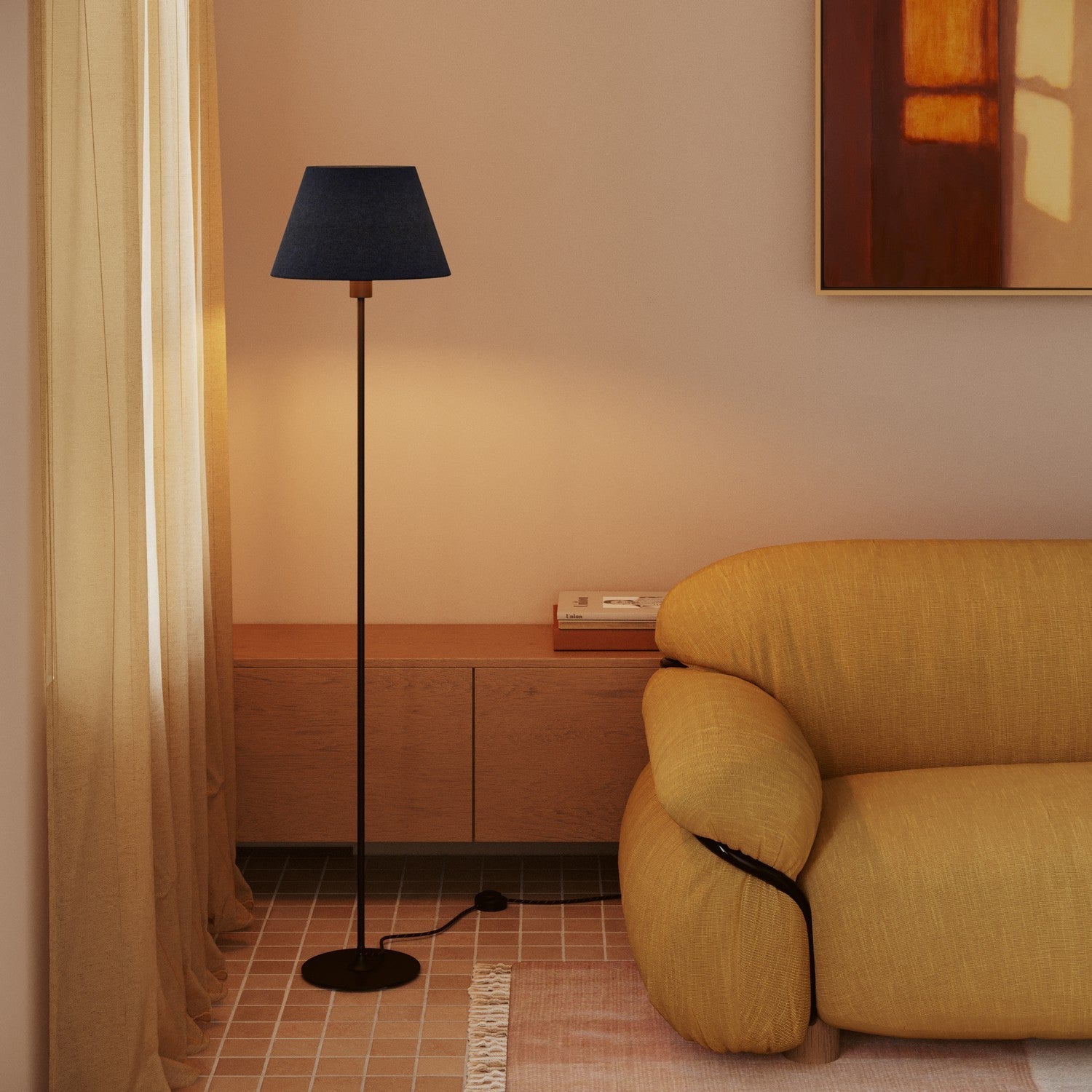 Paralume Impero M in tessuto per lampada da terra con attacco E27 - Made in Italy - Lana Blu