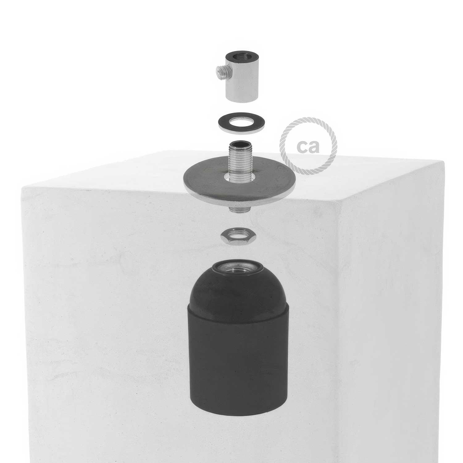 Paralume in cemento Cubo per lampada a sospensione, completo di serracavo e portalampada E27 - Cemento chiaro