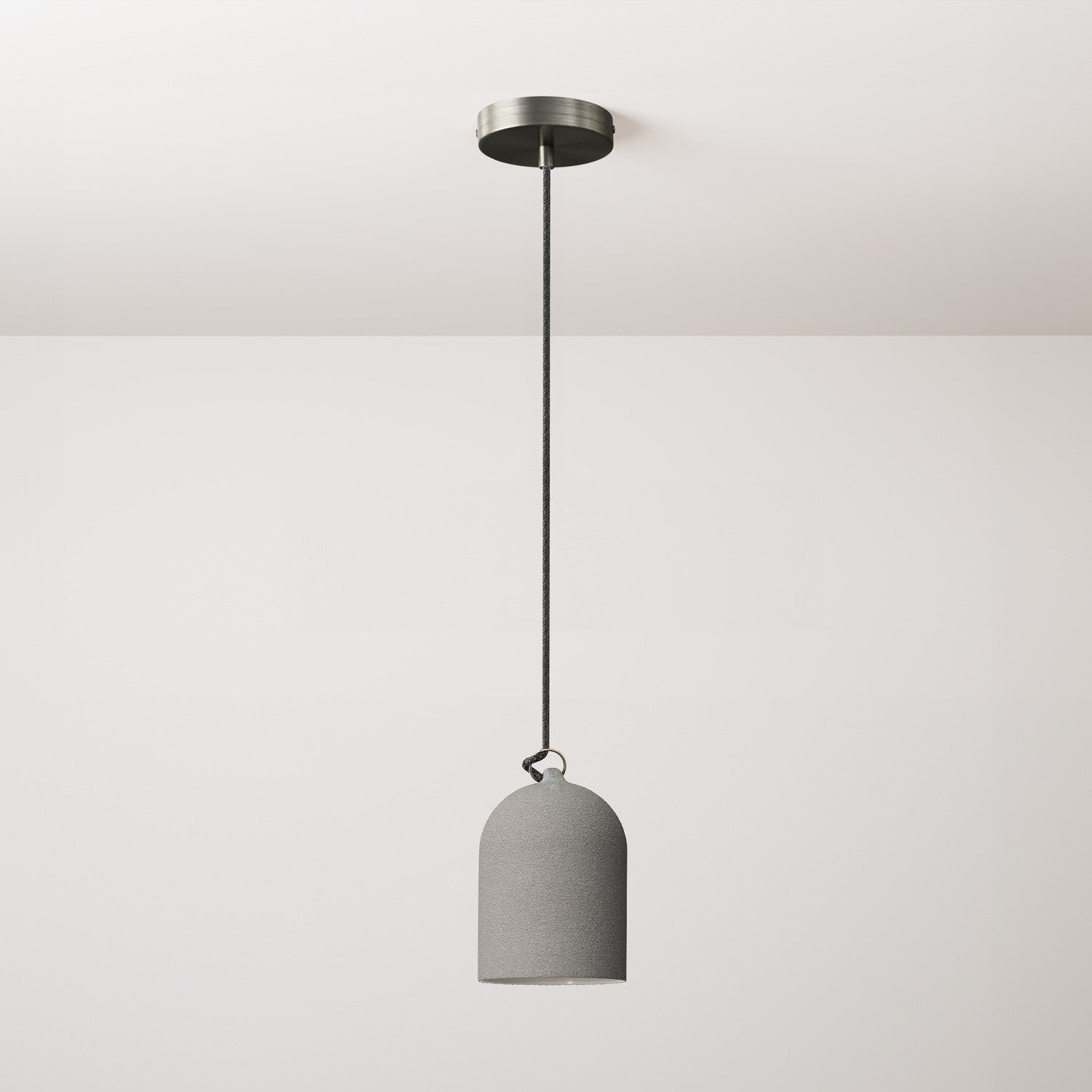 Lampada a sospensione completa di cavo tessile e paralume Mini Campana XS in ceramica - Effetto cemento