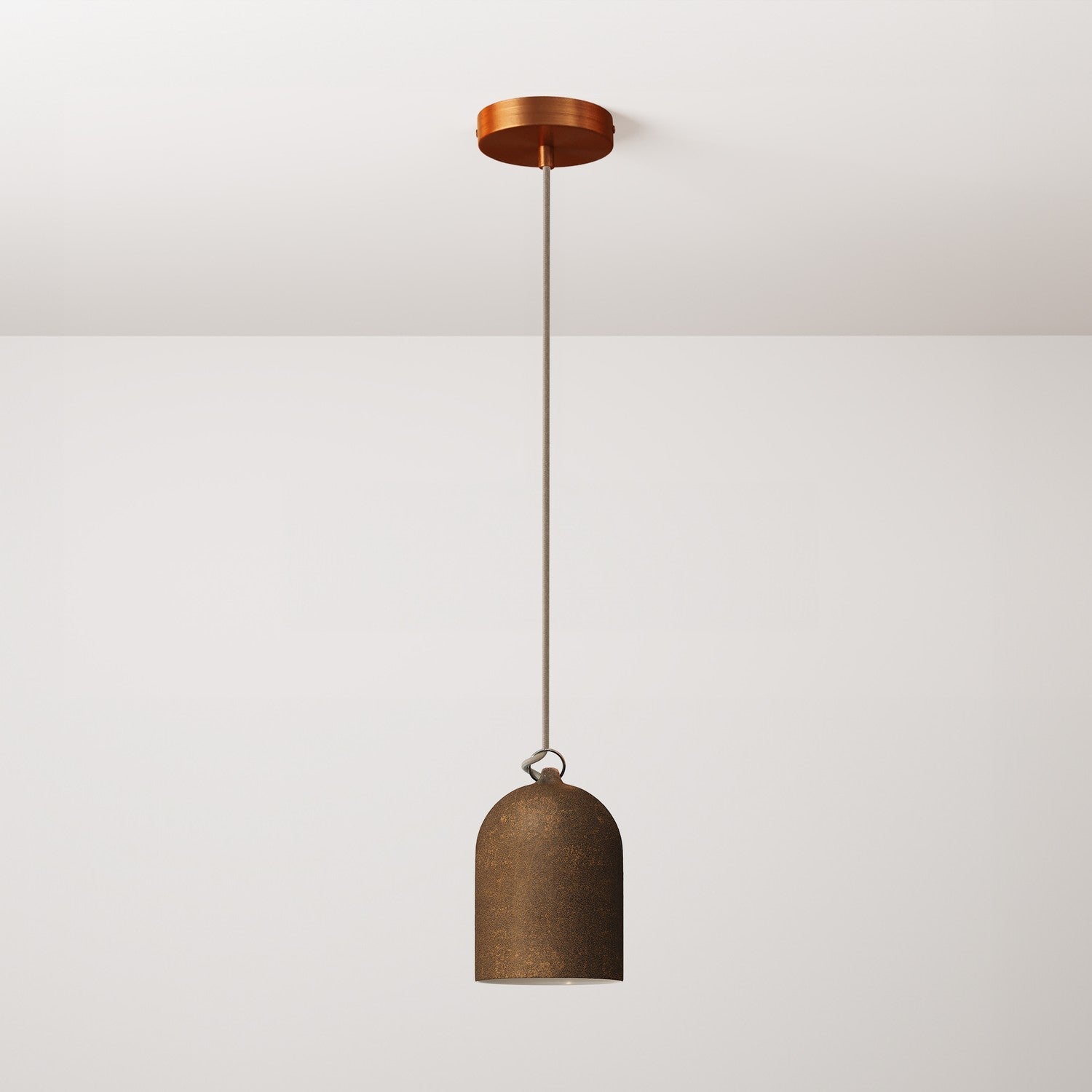 Pendant lamp with textile cable and lampshade Mini Bell XS ceramic shade - Corten effect