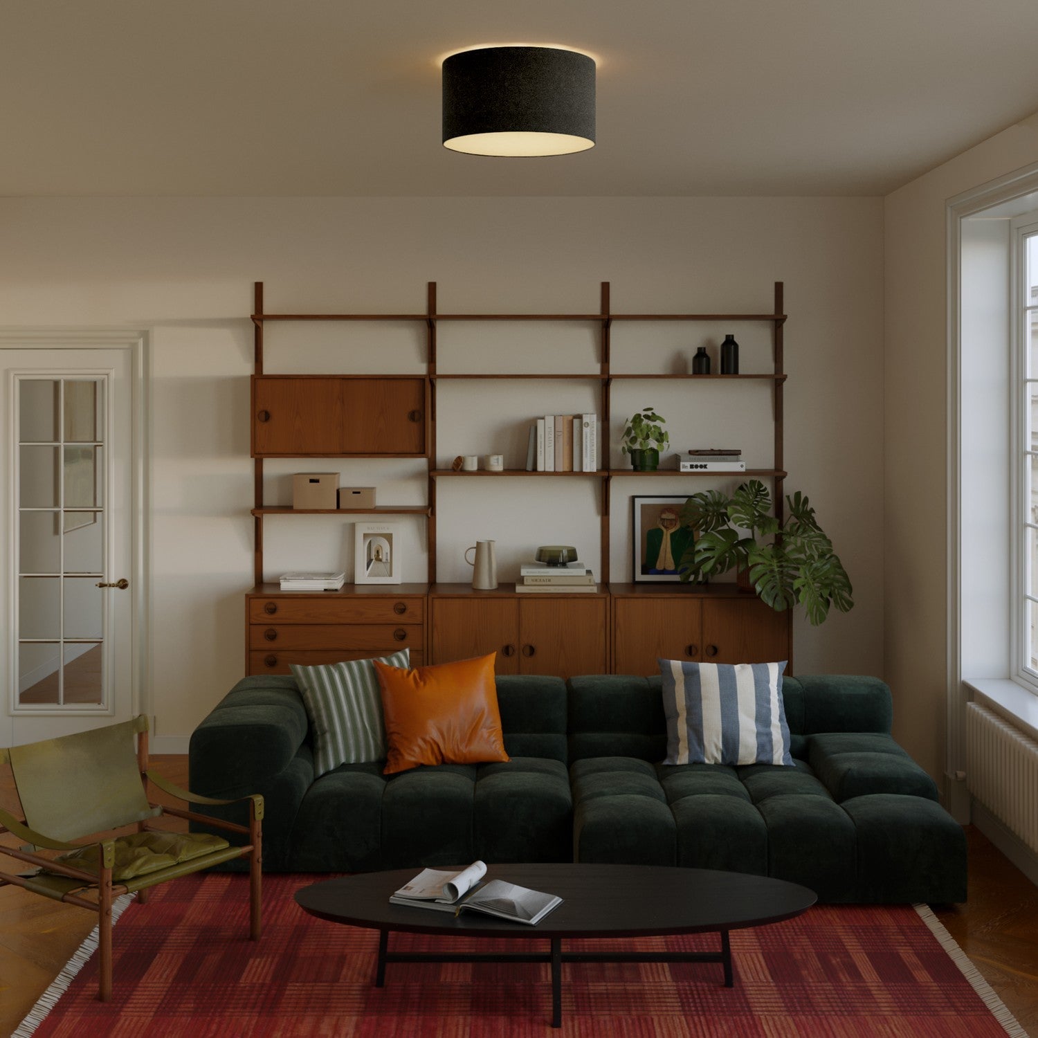 Plafoniera in tessuto Medium - Made in Italy - Lana Grigio Scuro - Creative Cables