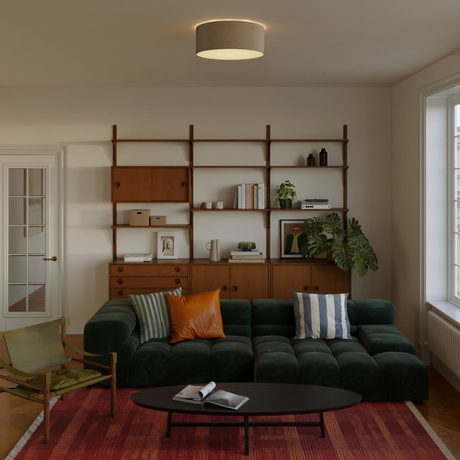 Plafoniera in tessuto Medium Slim - Made in Italy - Lana Marrone - Creative Cables