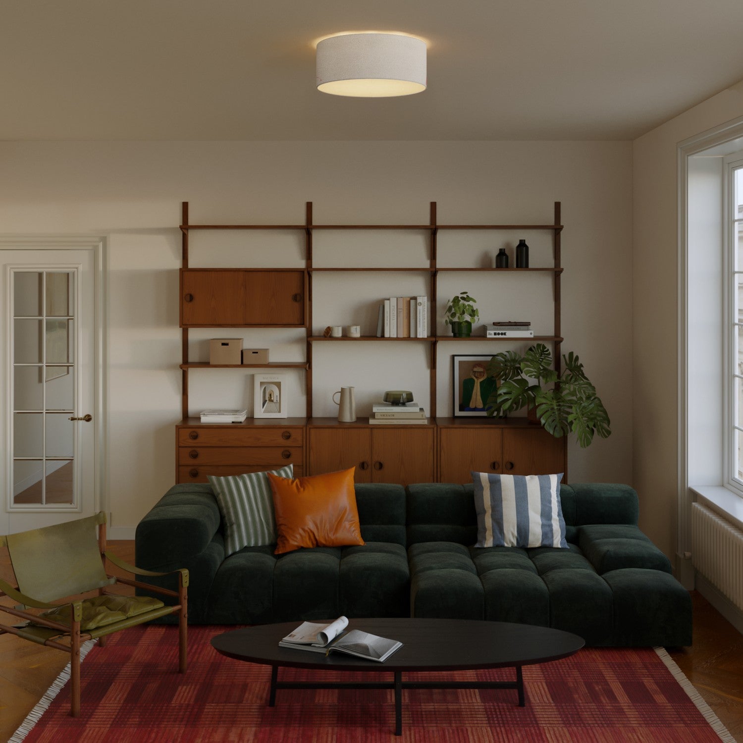 Plafoniera in tessuto Medium Slim - Made in Italy - Lana Sabbia - Creative Cables