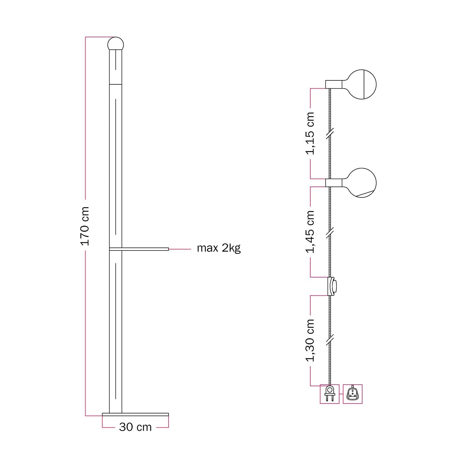 Rocco XXL - Lampada da terra con spina UK e lampadina Maria e Camo - Grigio