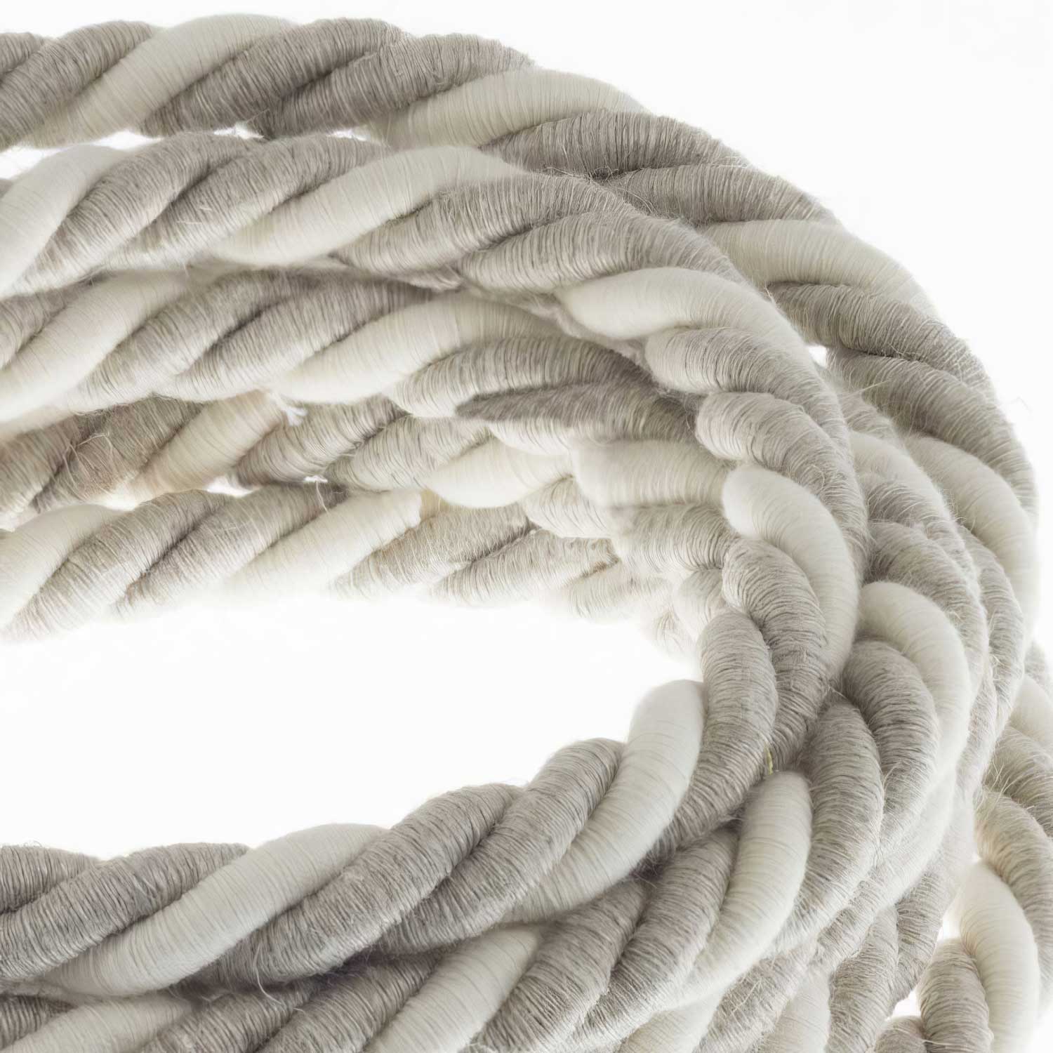Rope electrical wire 18/3 AWG wire inside. Natural Linen and Raw Cotton Fabric