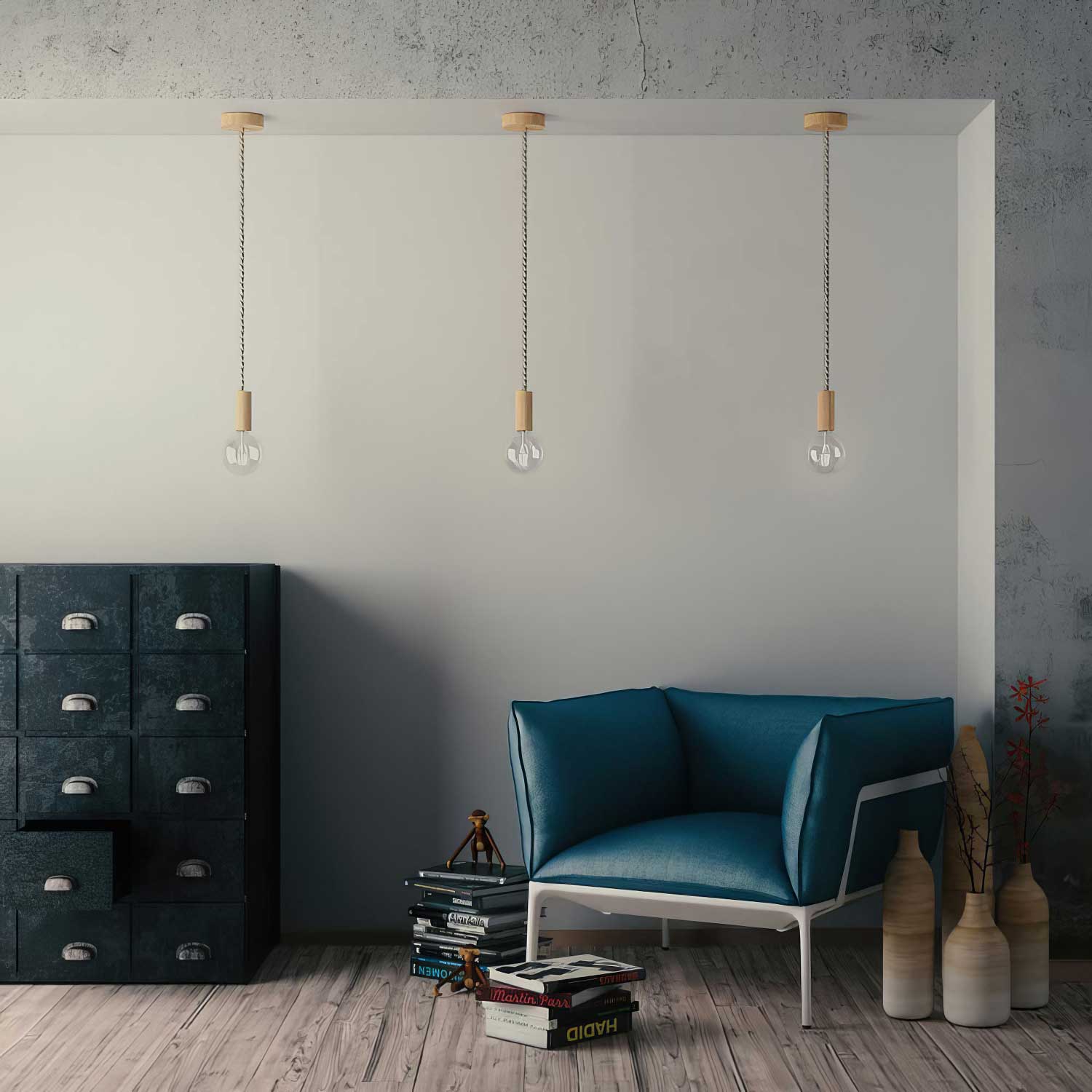 Rope electrical wire 18/3 AWG wire inside. Raw Cotton Fabric