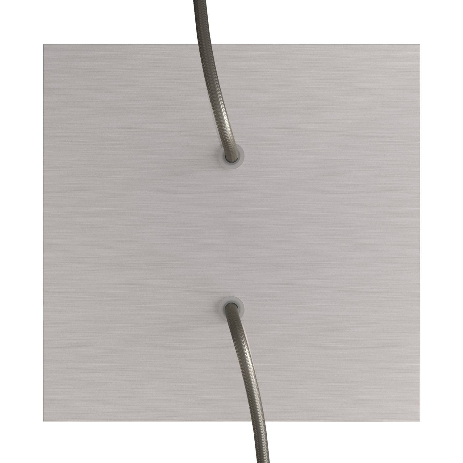 Rosone Rose - One quadrato, 200 mm con 2 fori e 4 fori laterali - Dibond Acciaio satinato - Creative Cables
