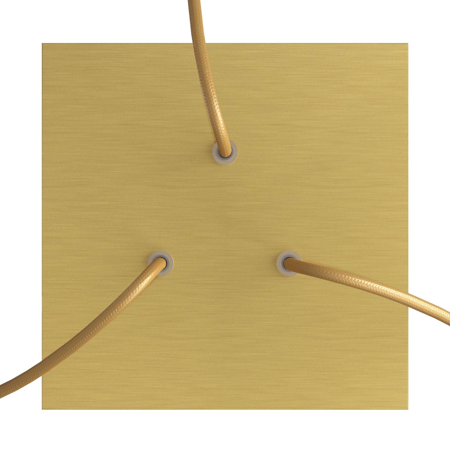 Rosone Rose - One quadrato, 200 mm con 3 fori e 4 fori laterali - Dibond Ottone satinato - Creative Cables