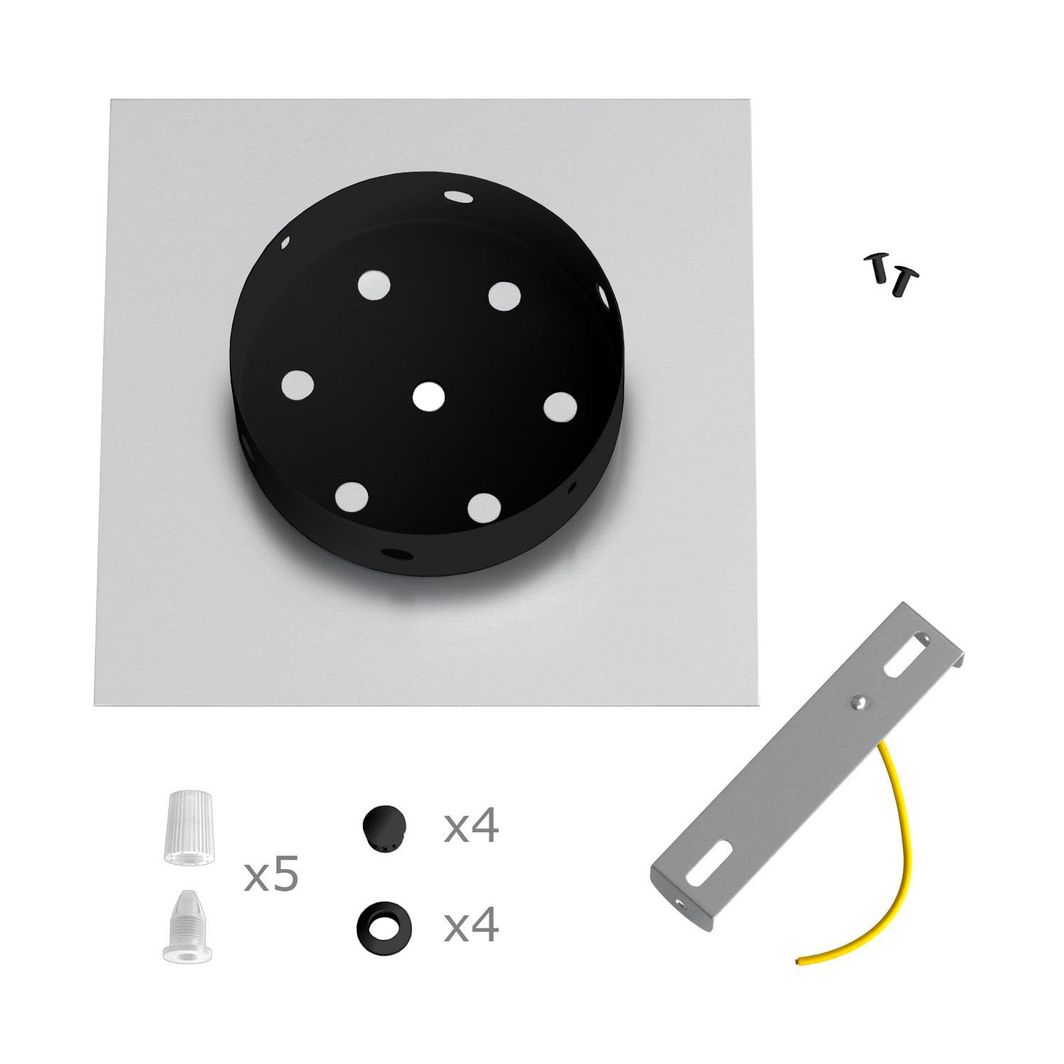 Rosone Rose-One quadrato, 200 mm con 5 fori e 4 fori laterali - Blu carta da zucchero Nero