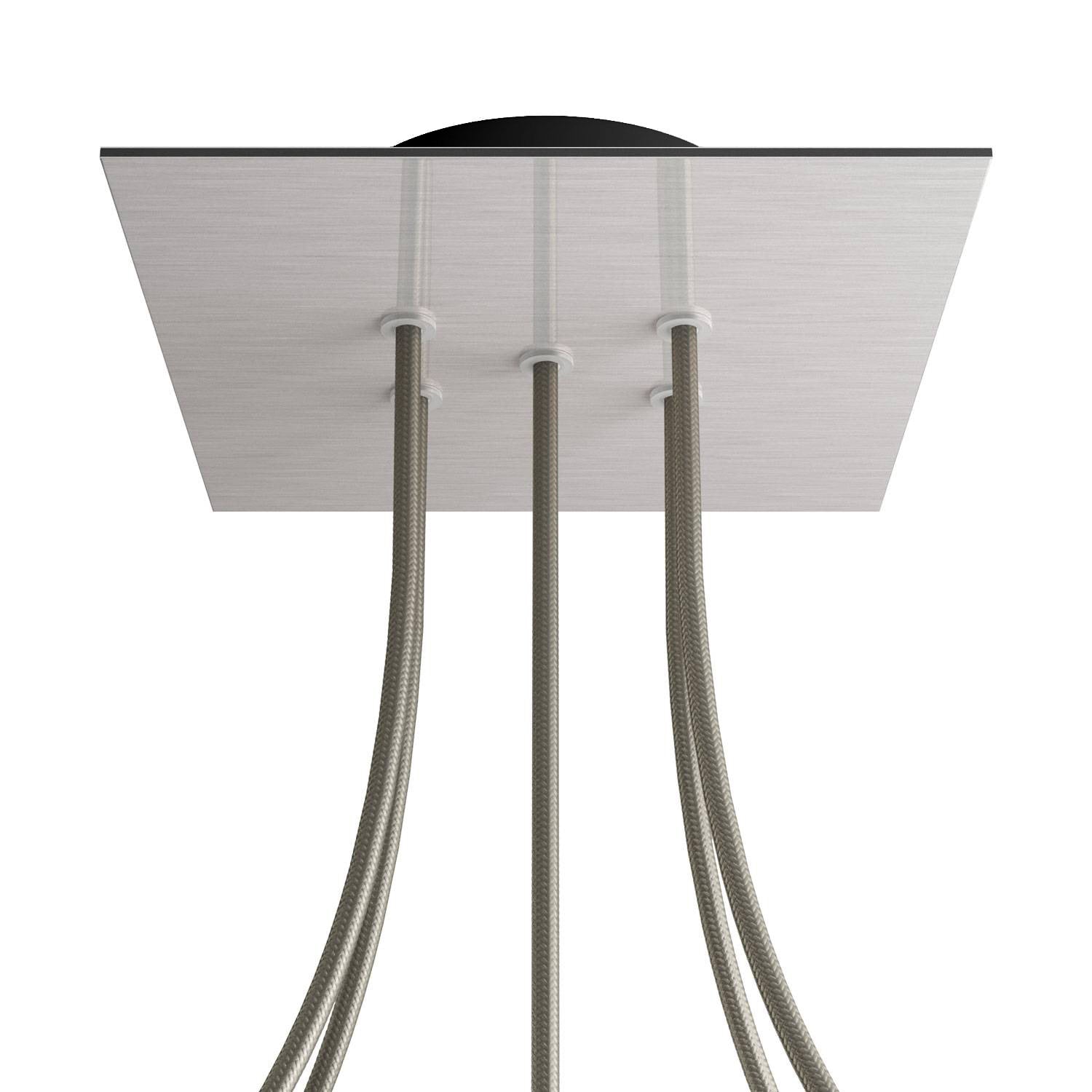 Rosone Rose-One quadrato, 200 mm con 5 fori e 4 fori laterali - Dibond Acciaio satinato Nero