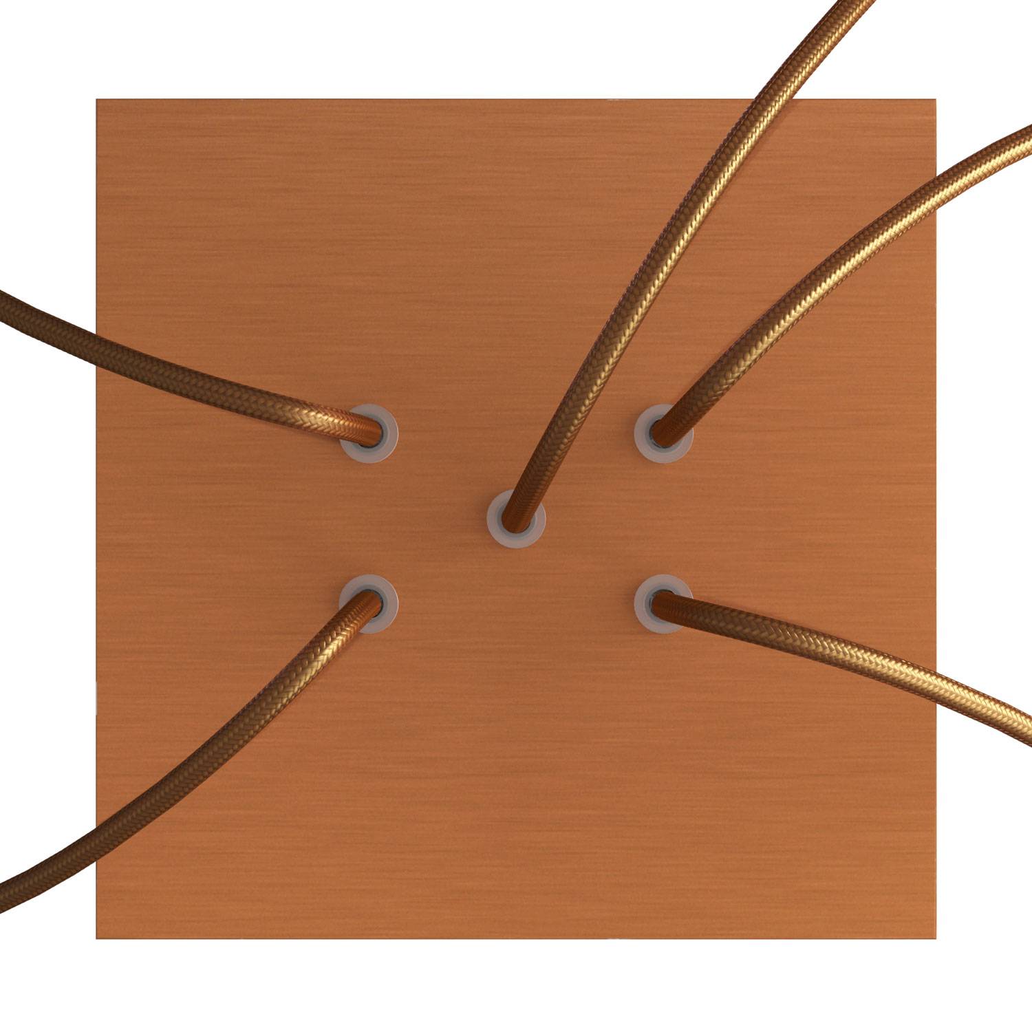 Rosone Rose - One quadrato, 200 mm con 5 fori e 4 fori laterali - Dibond Rame satinato - Creative Cables