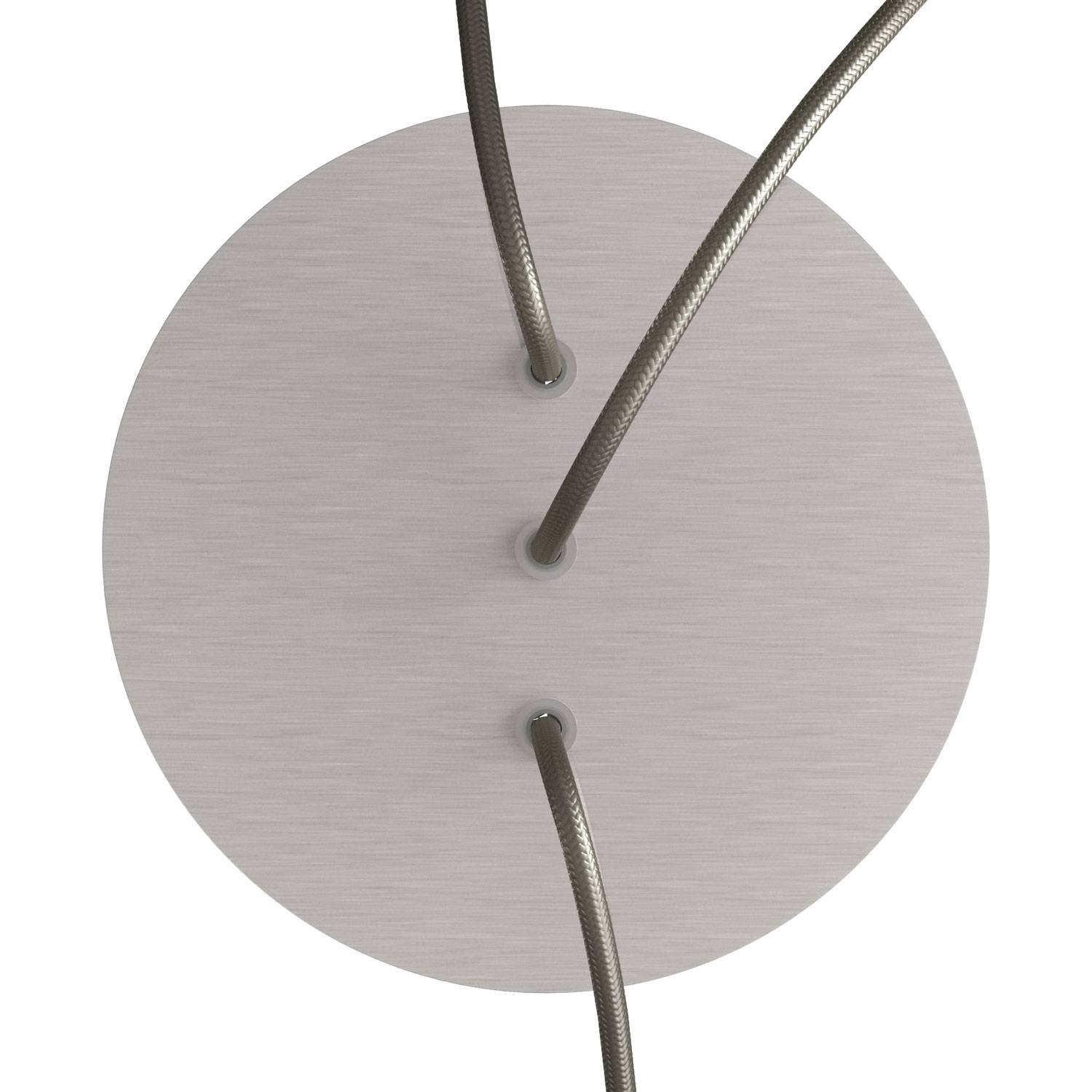 Rosone Rose-One rotondo, diametro 200 mm con 3 fori in linea e 4 fori laterali - Dibond Acciaio satinato Bianco