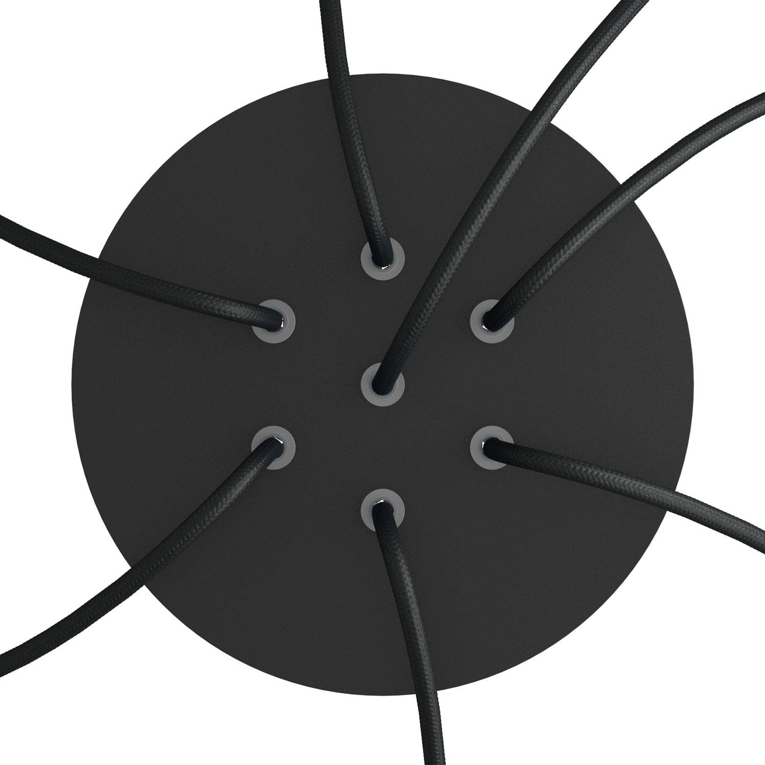 Rosone Rose - One rotondo, diametro 200 mm con 7 fori e 4 fori laterali - Nero opaco - Creative Cables