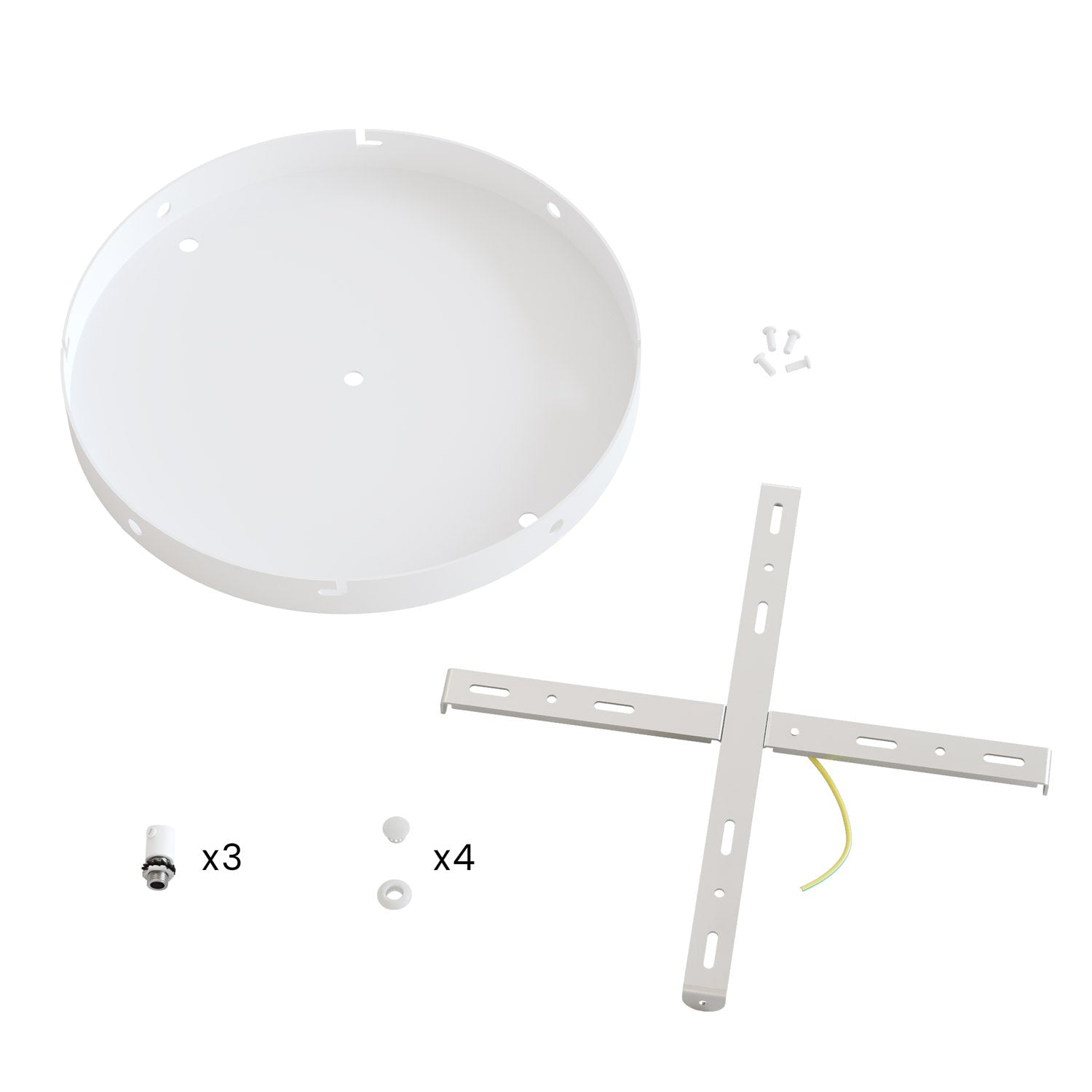 Rosone rotondo in alluminio Ø 30 cm con staffa e cavo di messa a terra, con 3 fori frontali - Bianco Opaco 4