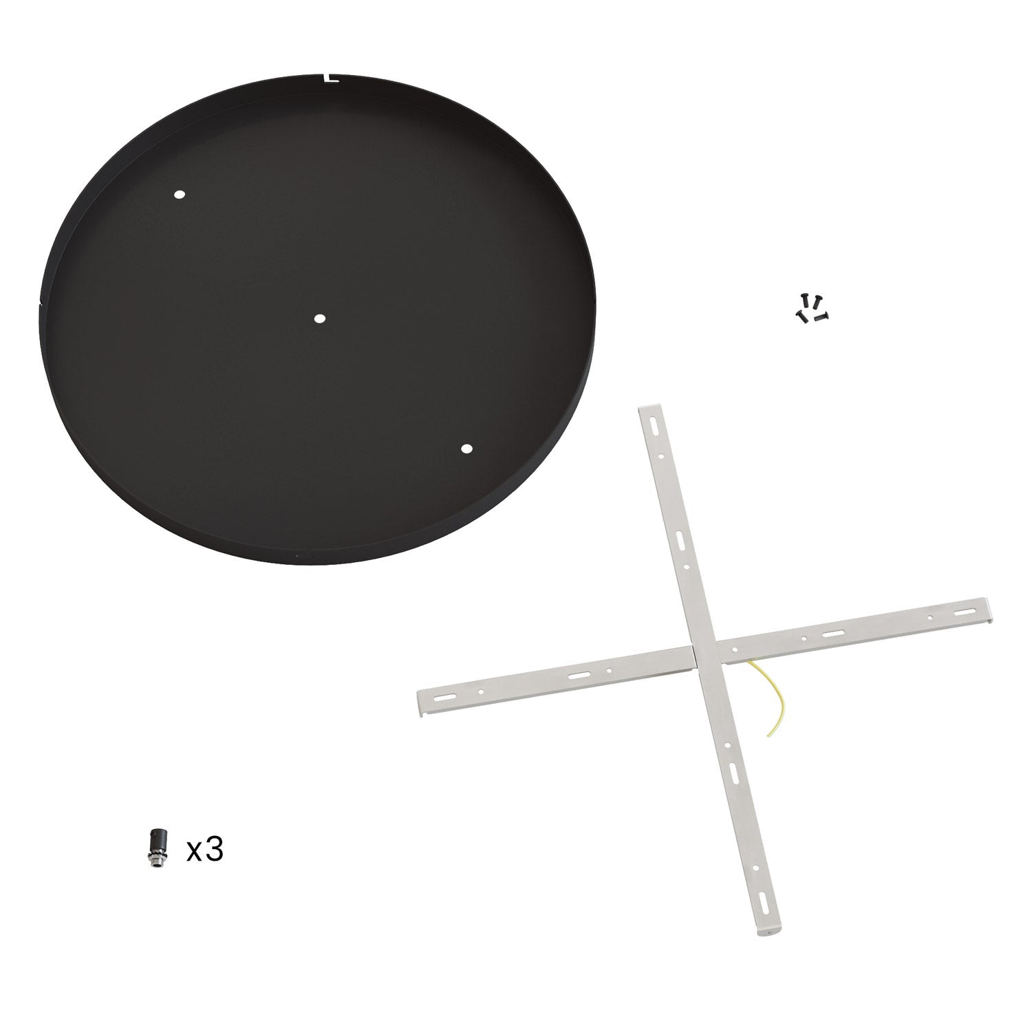 Rosone rotondo in alluminio Ø 50 cm con staffa e cavo di messa a terra, con 3 fori in linea frontali - Nero 0