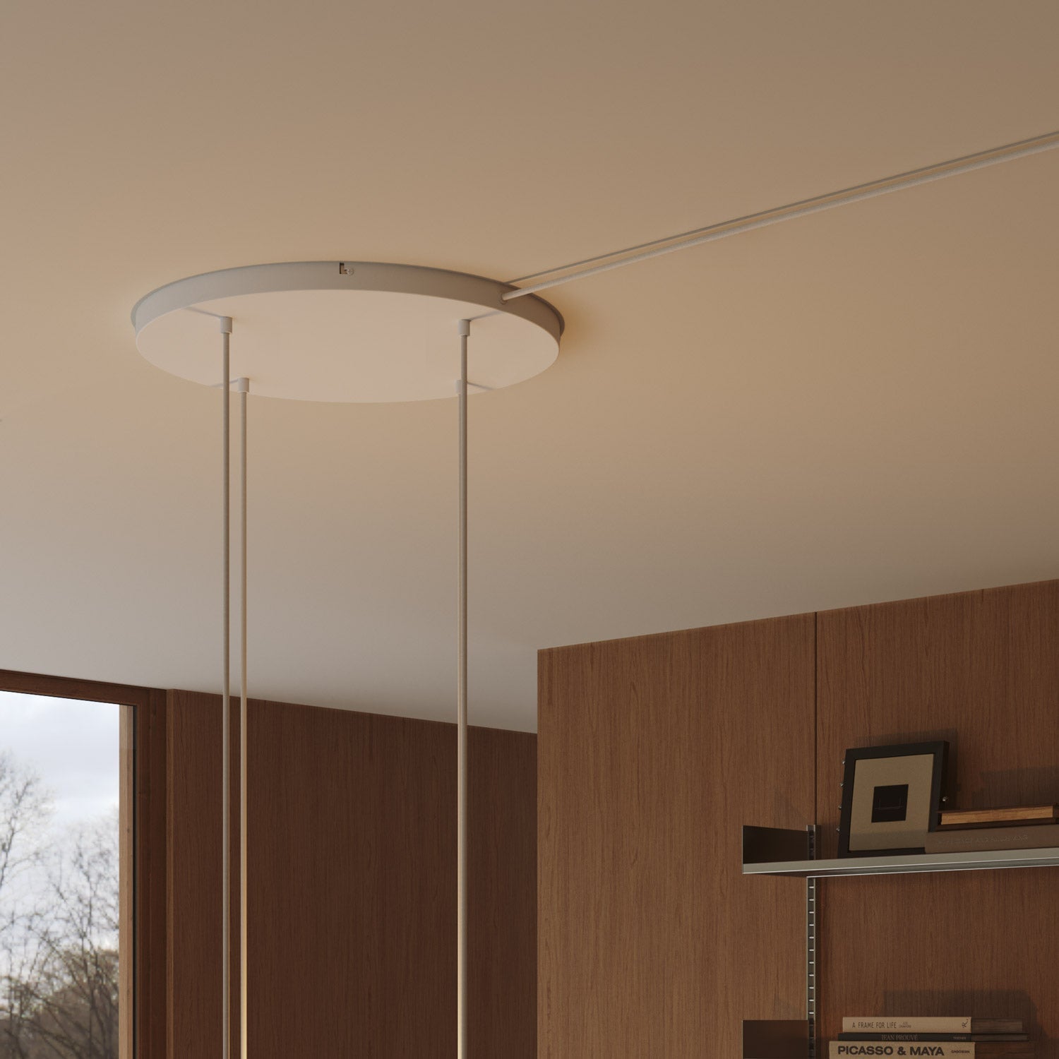 Rosone rotondo in alluminio Ø 50 cm con staffa e cavo di messa a terra, con 4 fori frontali - Bianco Opaco 1
