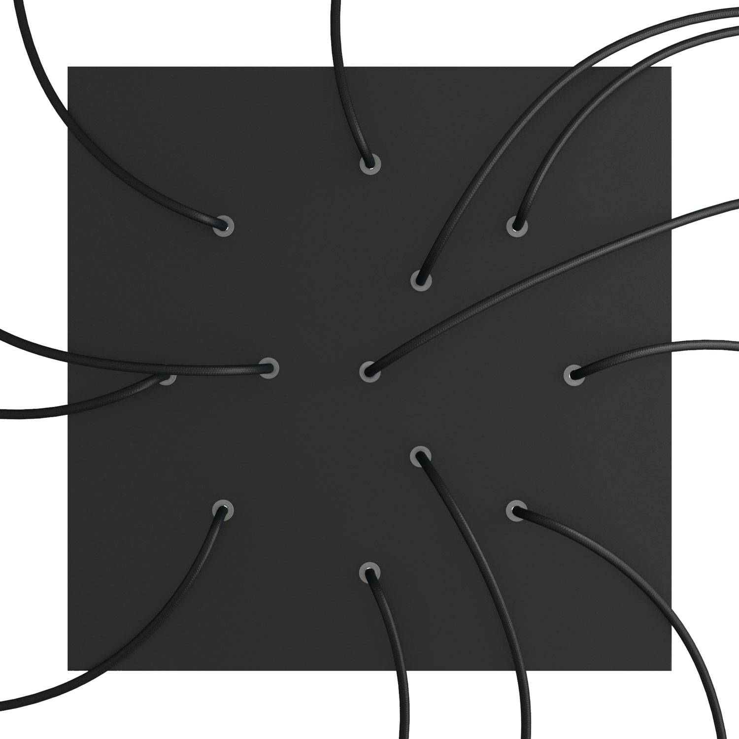 Rosone XXL Rose - One quadrato, 400 mm con 12 fori e 4 fori laterali - Nero opaco - Creative Cables